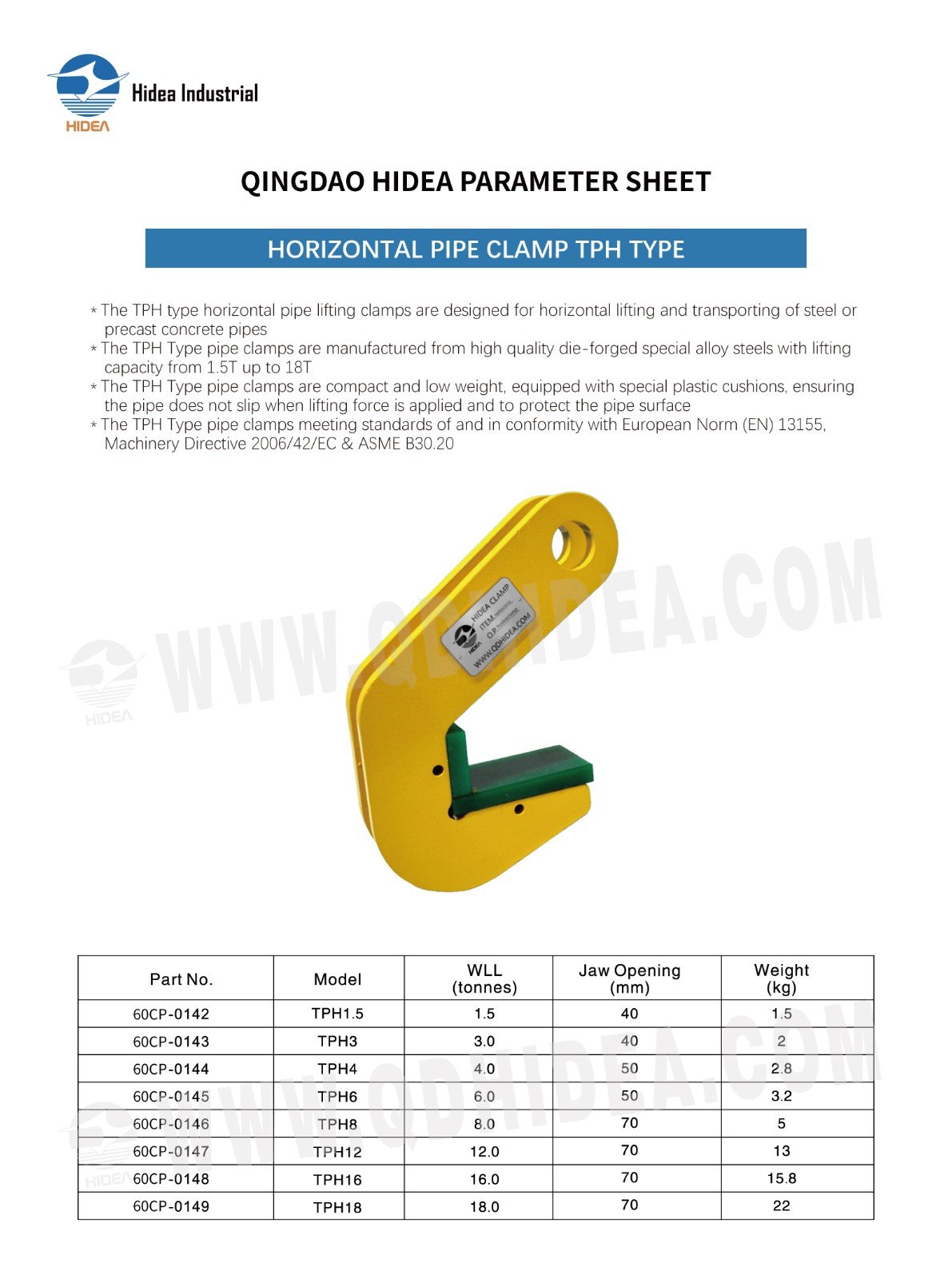 TPH Pipe Lifting Clamp Specification