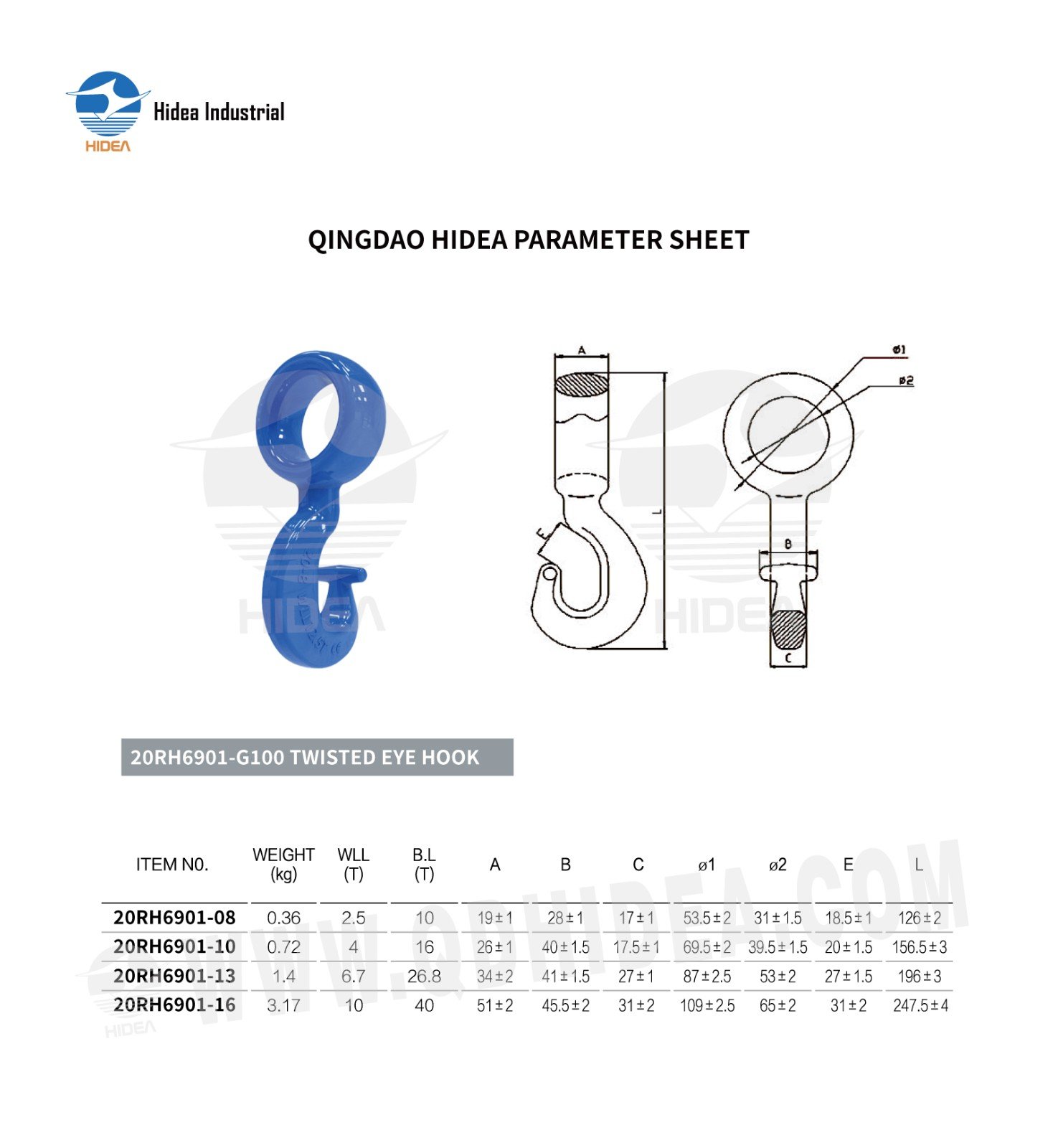 Grade 100 Twisted Eye Hook Specification