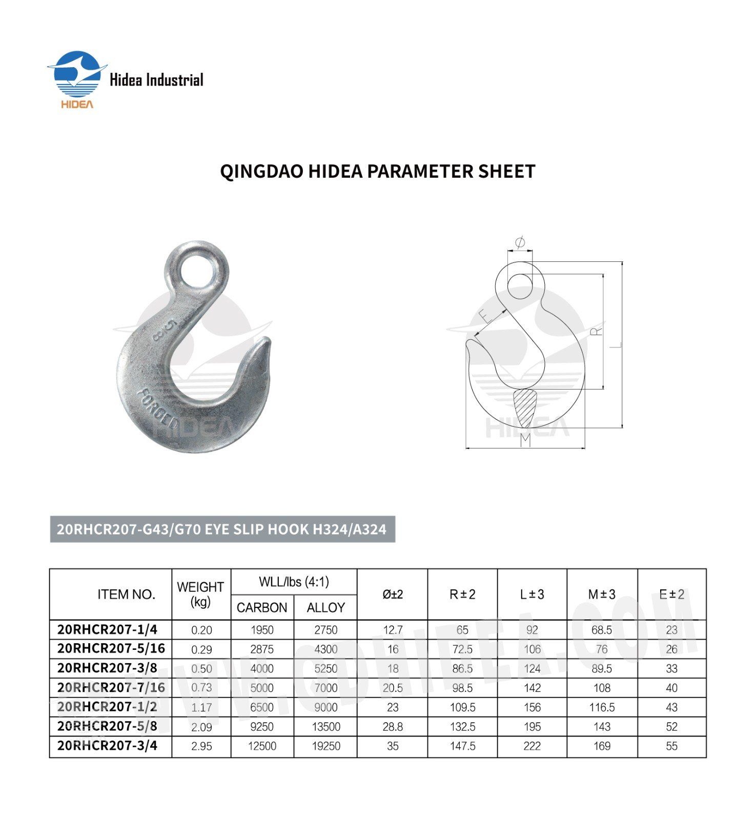 G70/G43 Forged Slip Hook Eye Specification