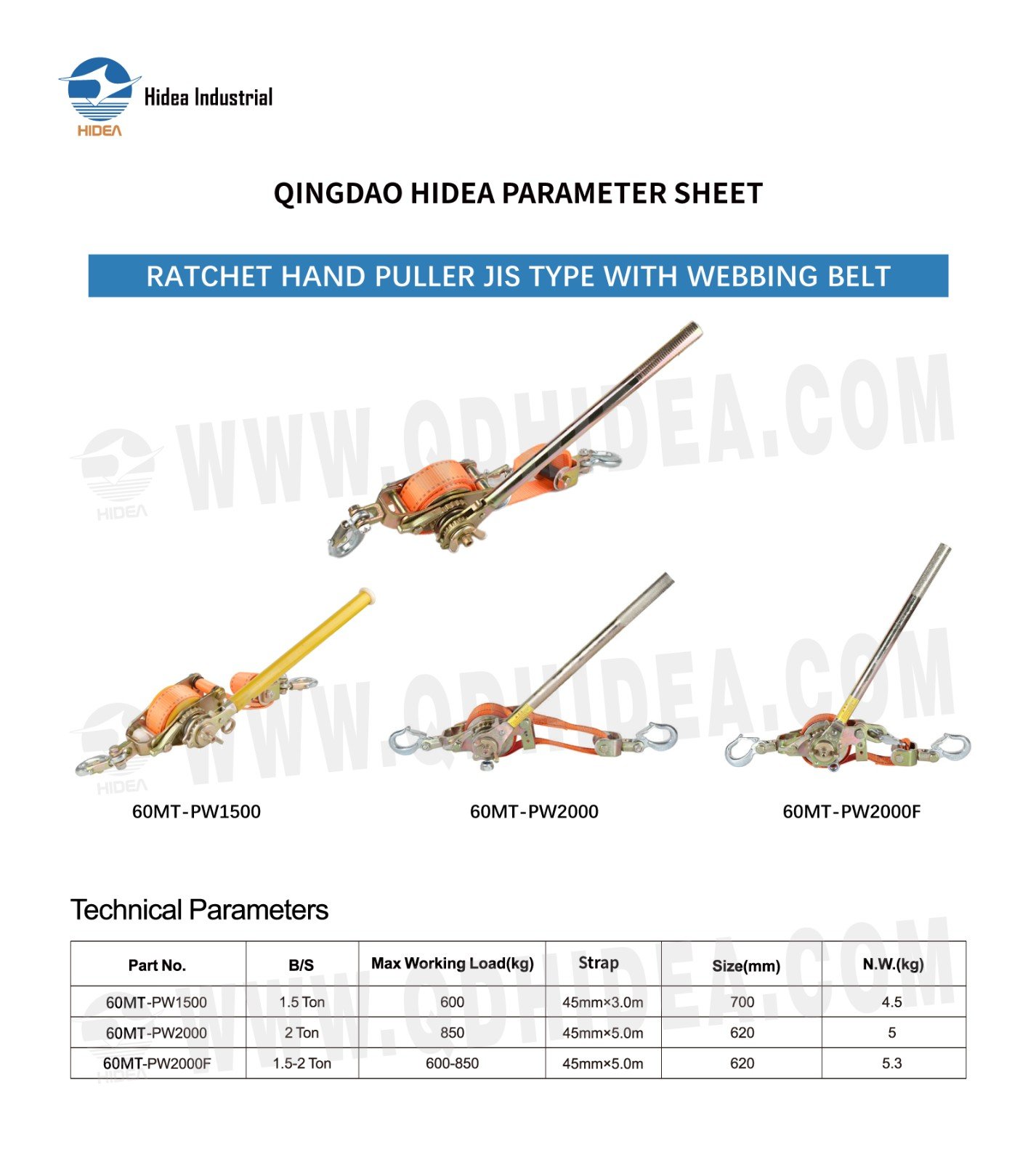 1.5T – 2T Ratchet Hand Puller Specification