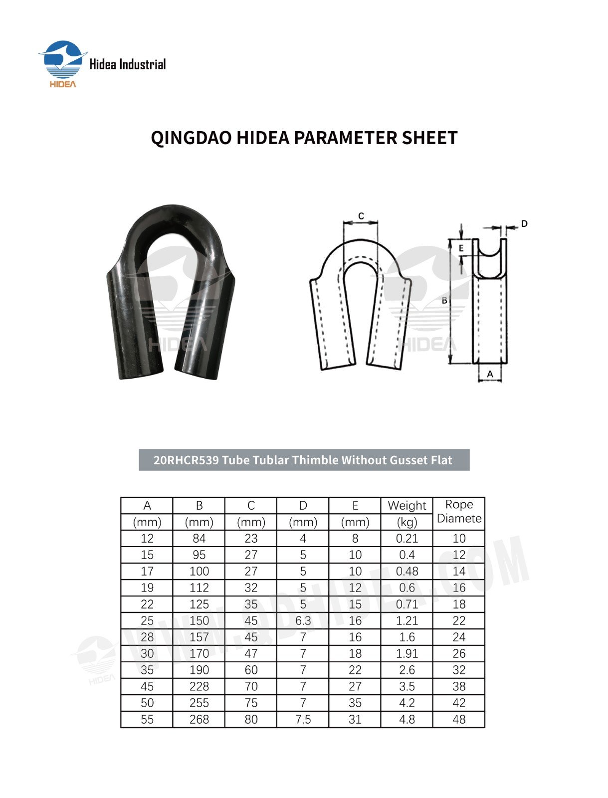 HIDEA Tubular Thimble without Gusset Spec.