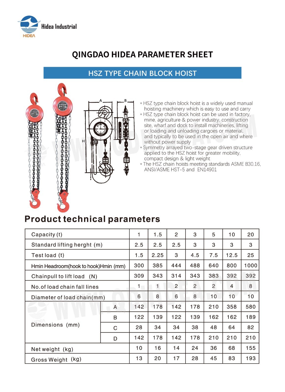 HIDEA HSZ Type Chain Block Hoist