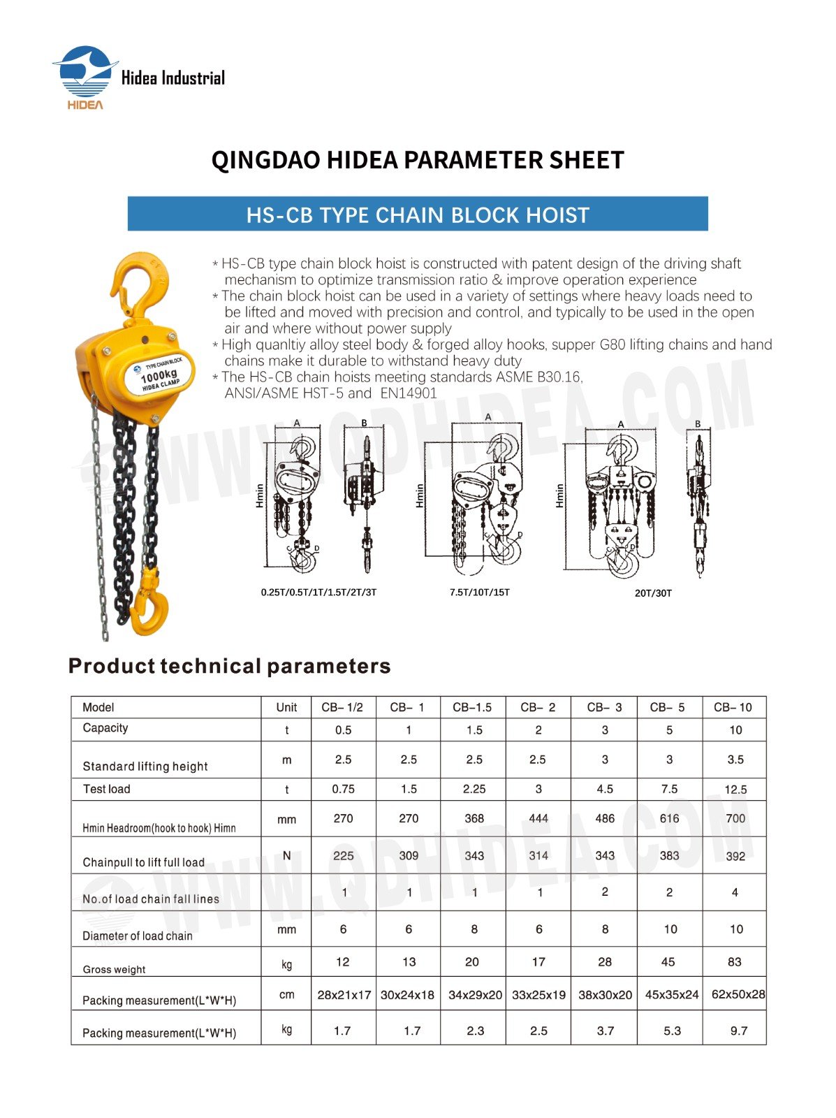 HIDEA HS-CB Type Chain Block Hoist
