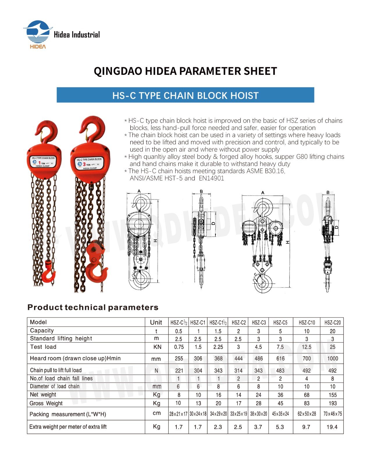 HIDEA HSC Type Chain Block Hoist