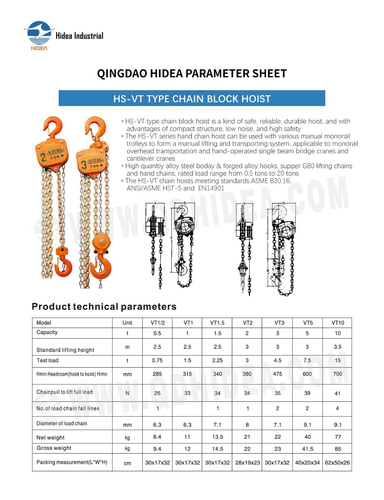 HIDEA HS-VT Type Manual Chain Block