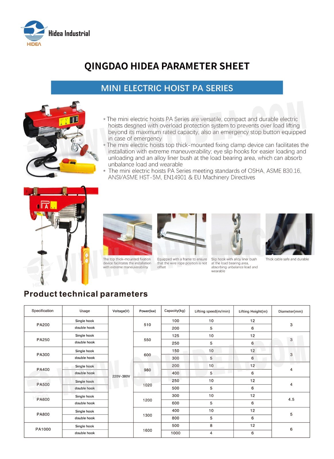 HIDEA PA Series Mini Electric Hoist
