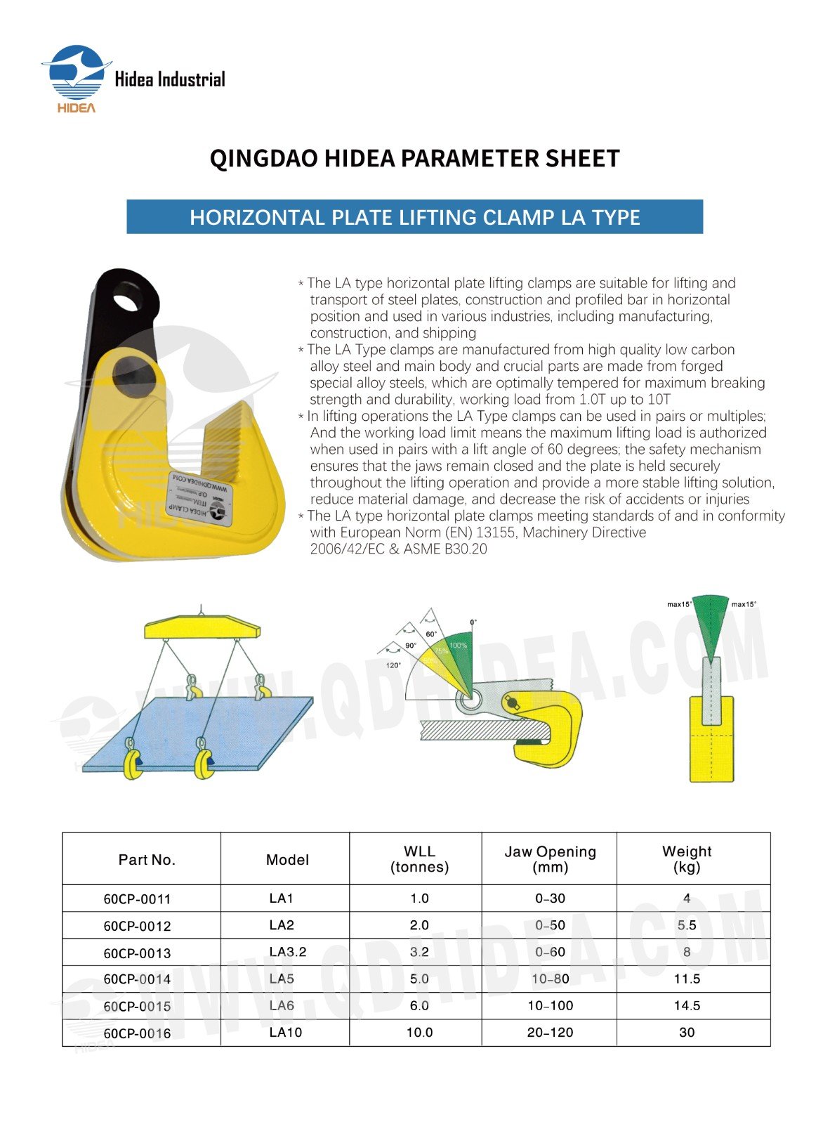 HIDEA LA Type Horizontal Plate Lifting Clamp