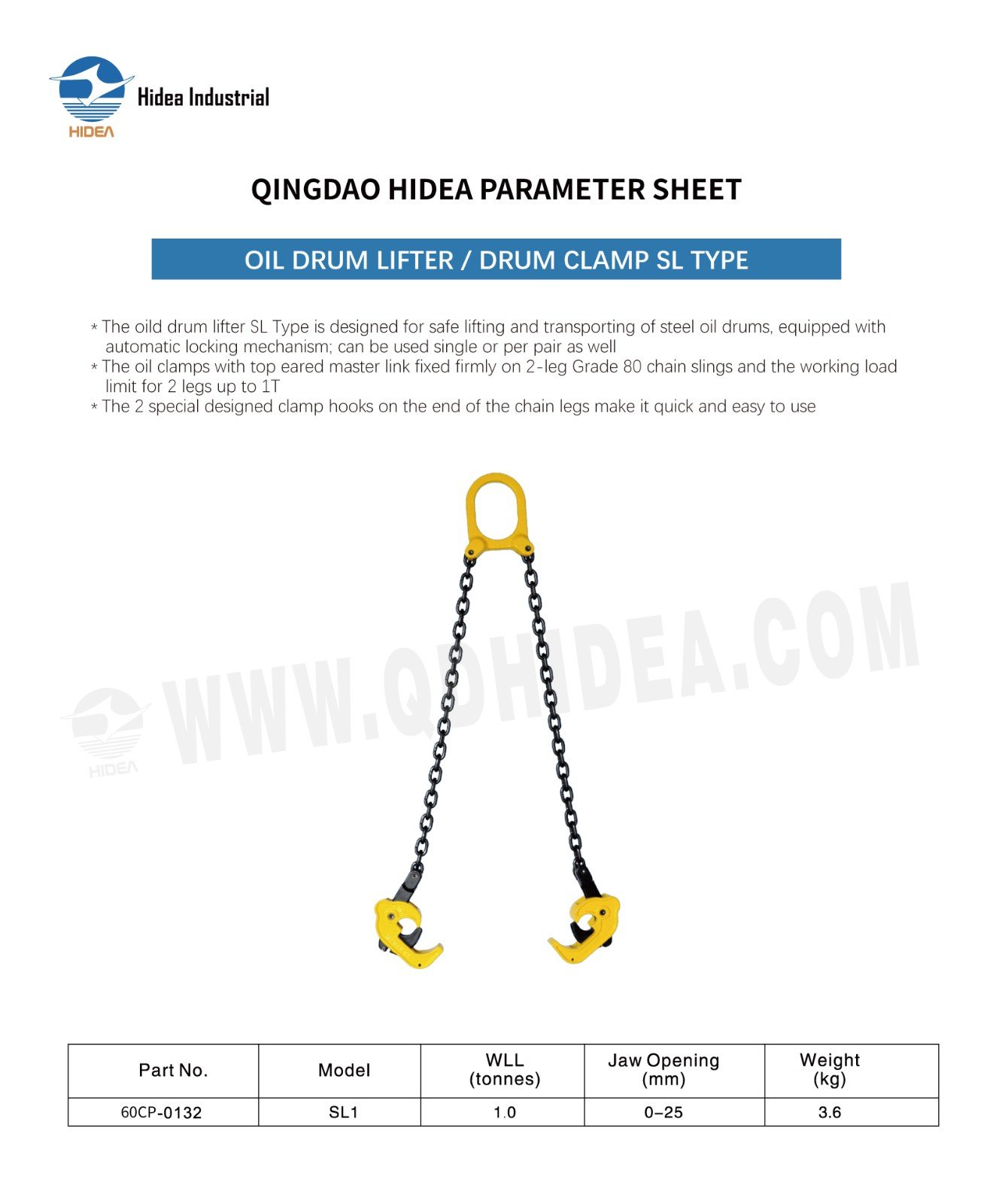 HIDEA SL Type Oil Drum Lifter / Drum Clamp
