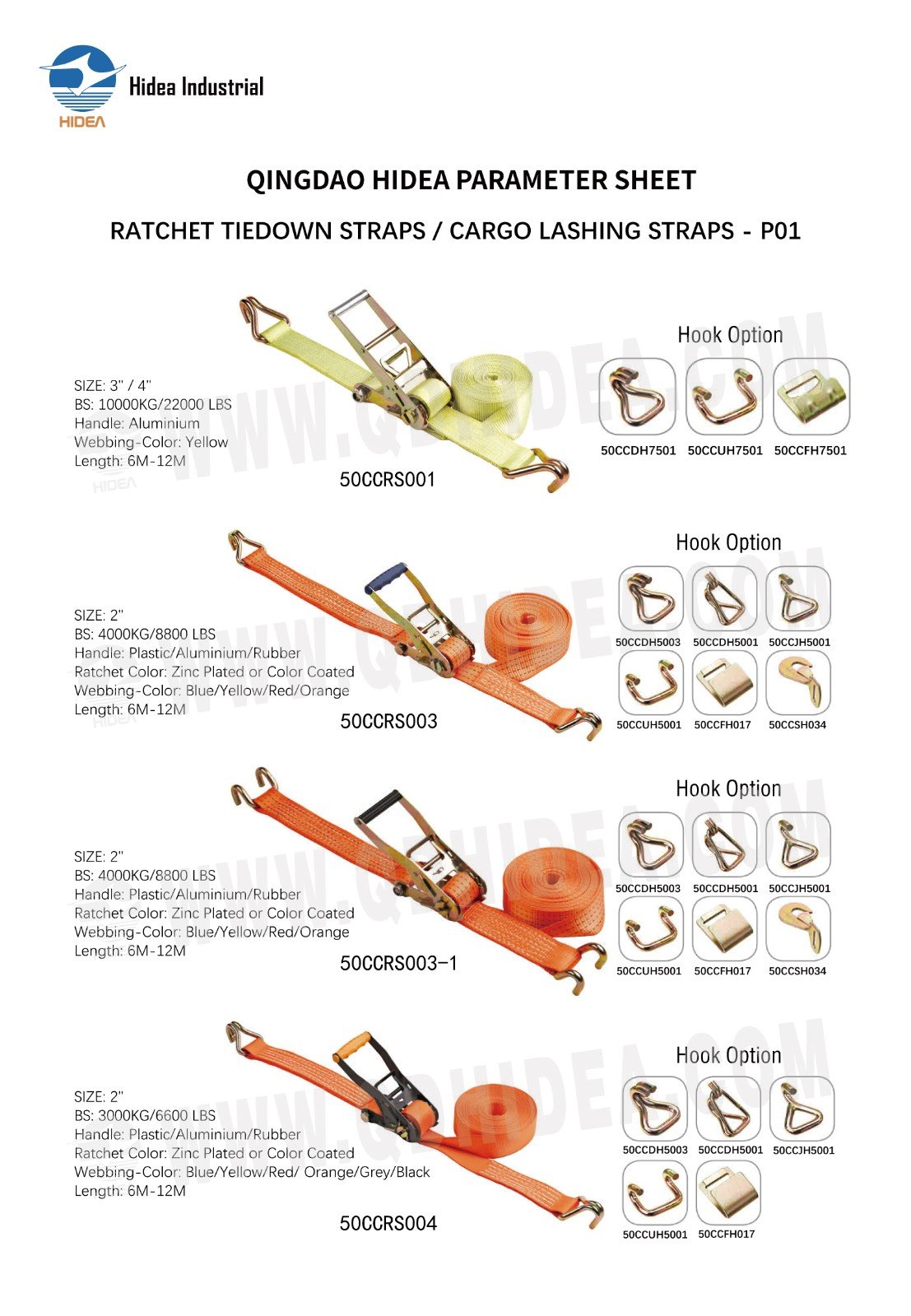 HIDEA 1" - 4" Ratchet Lashing Tie-Down Strap
