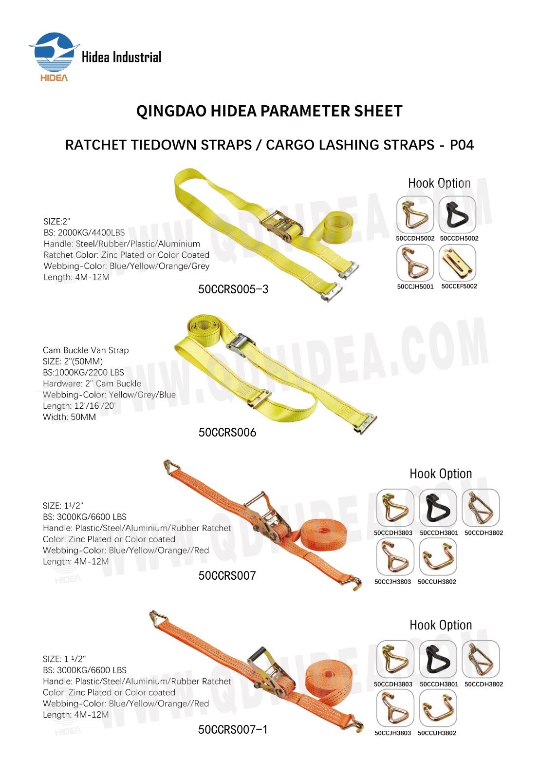 HIDEA 1" - 4" Ratchet Lashing Tie-Down Strap