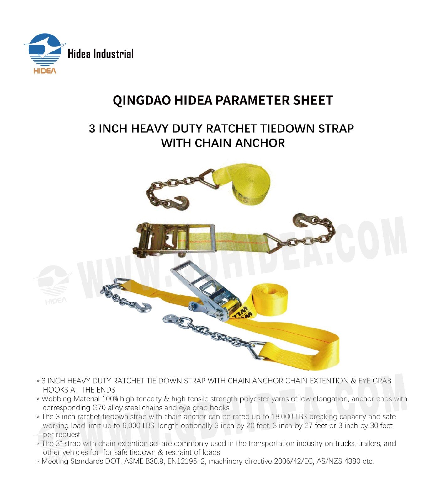 HIDEA 3" Chain Anchor Ratchet Strap