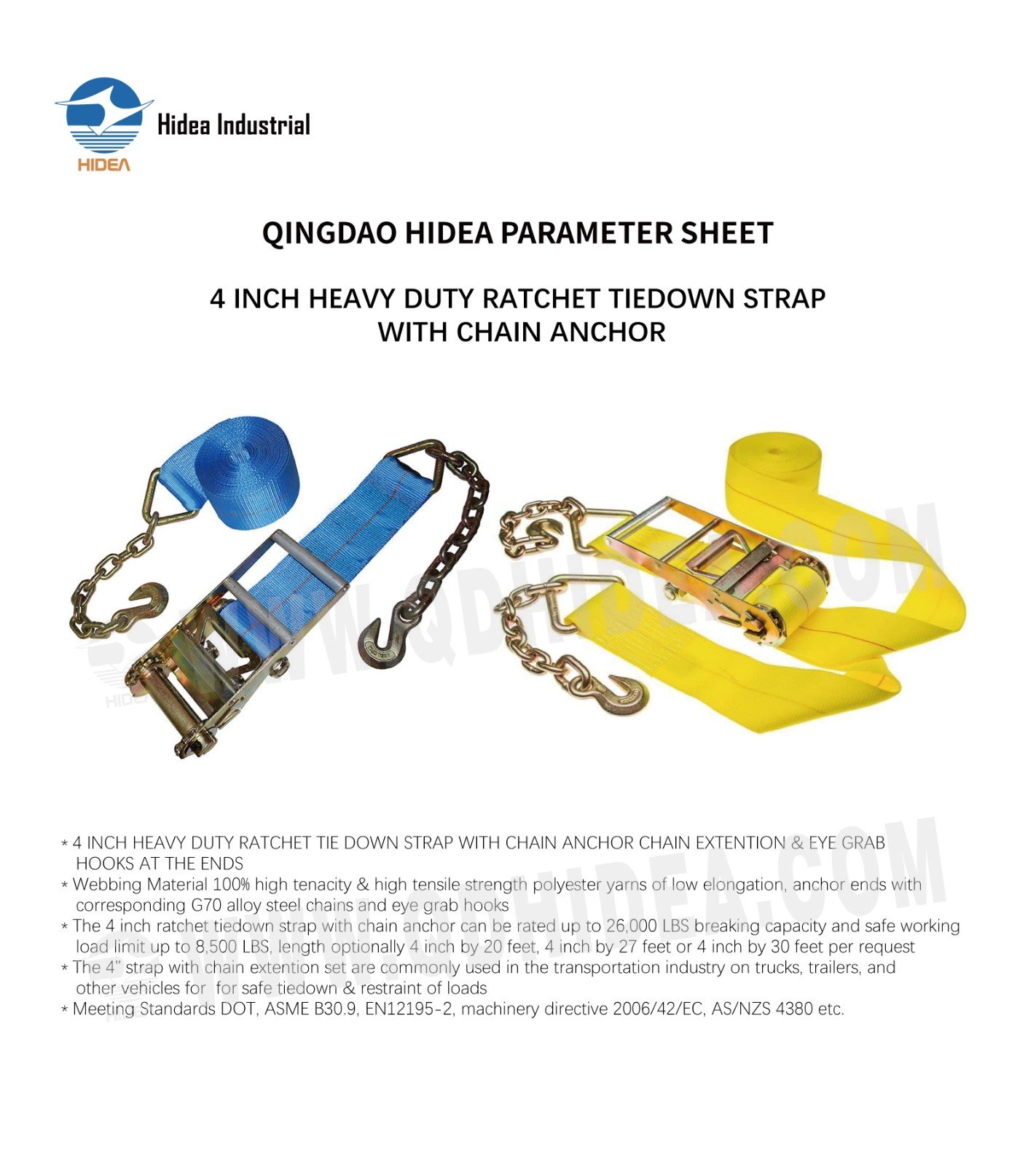 HIDEA 4" Chain Anchor Ratchet Strap