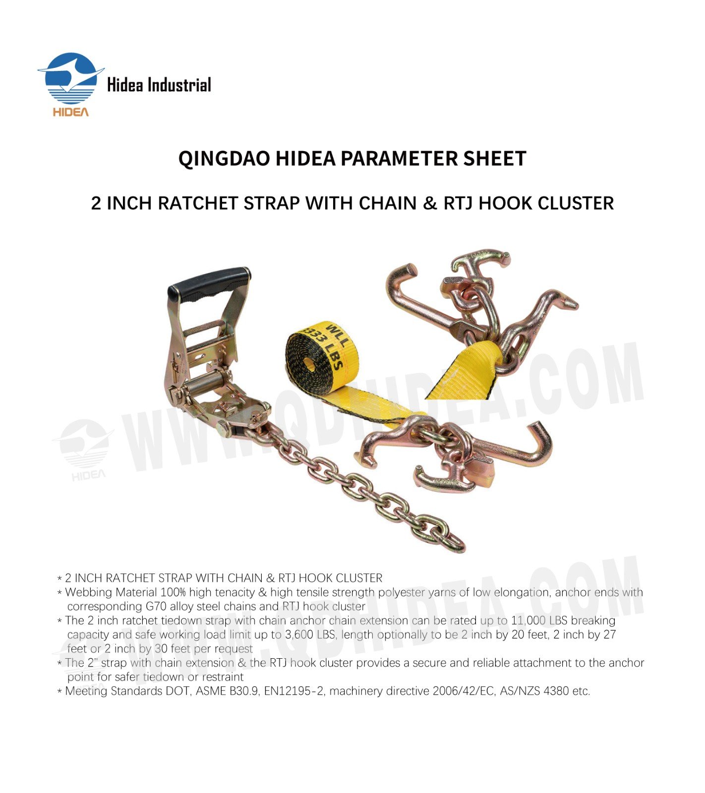 HIDEA 2" Ratchet Strap with RTJ Hook Cluster