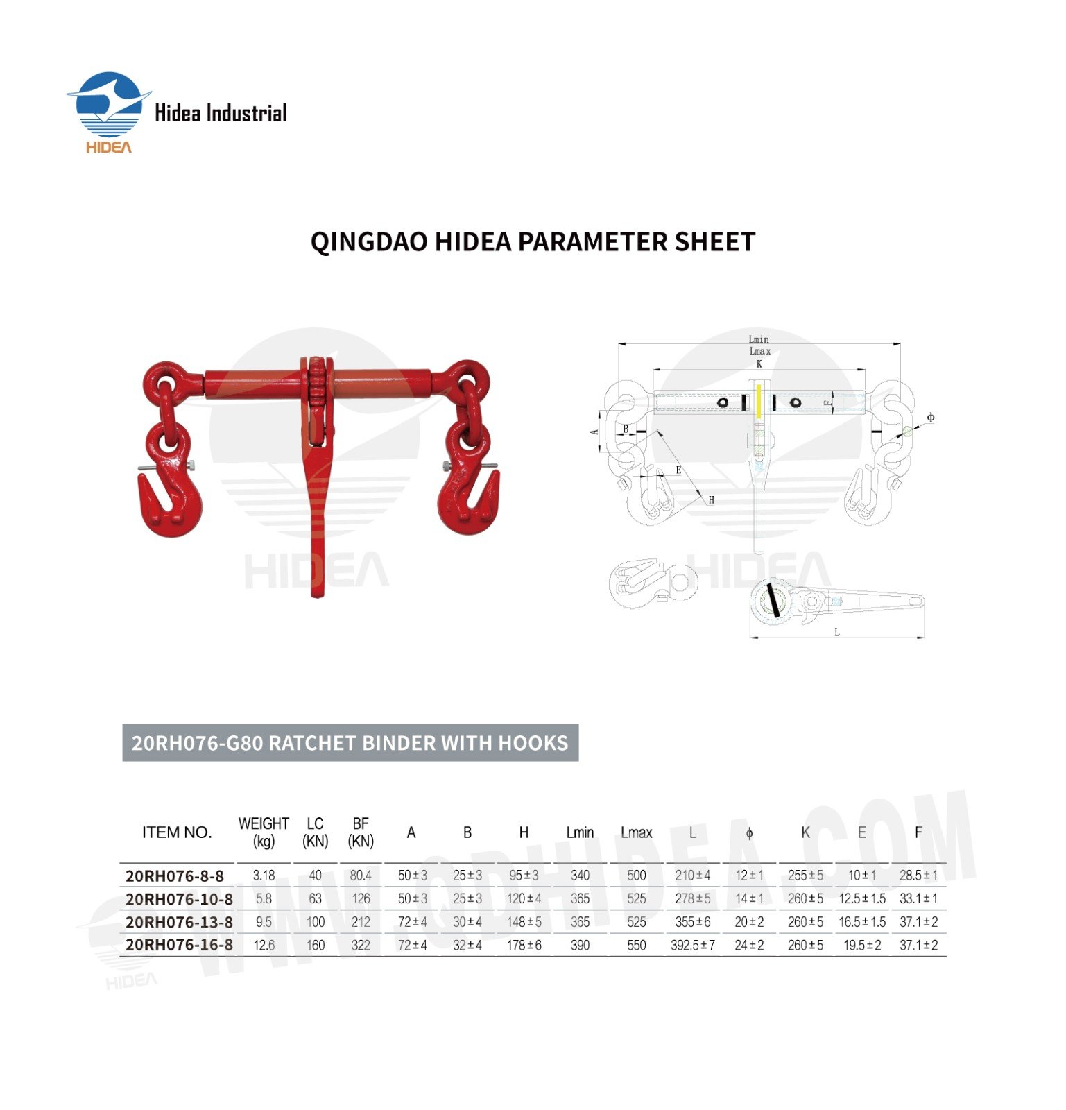 HIDEA G80 Ratchet Load Binder with Wing Grab Hooks