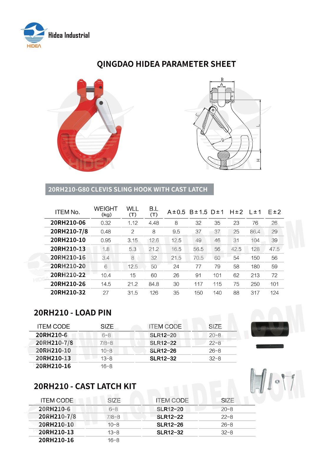 HIDEA G80 Clevis Sling Hook with Cast Latch