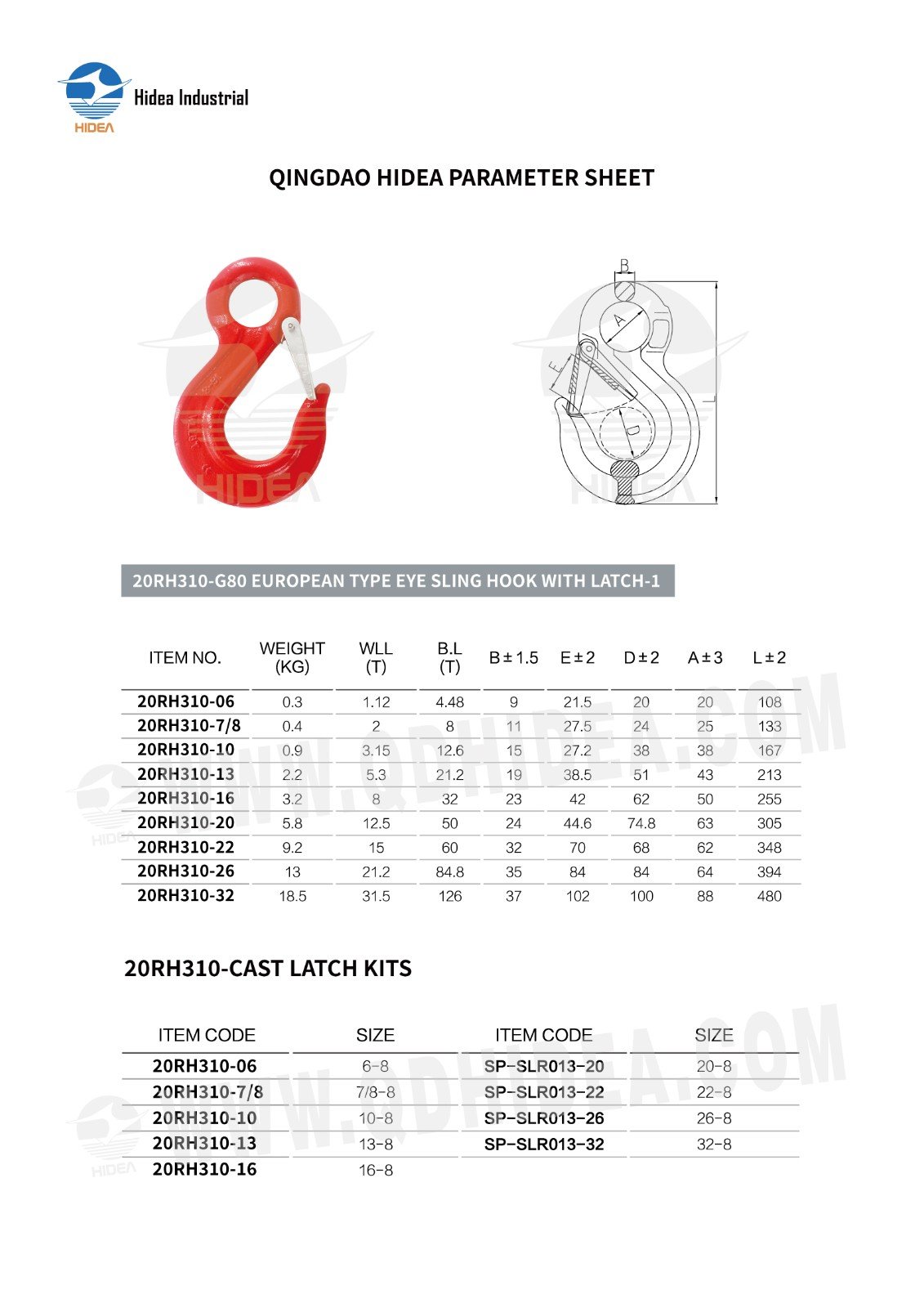 HIDEA Grade 80 European Type Eye Sling Hook with Latch