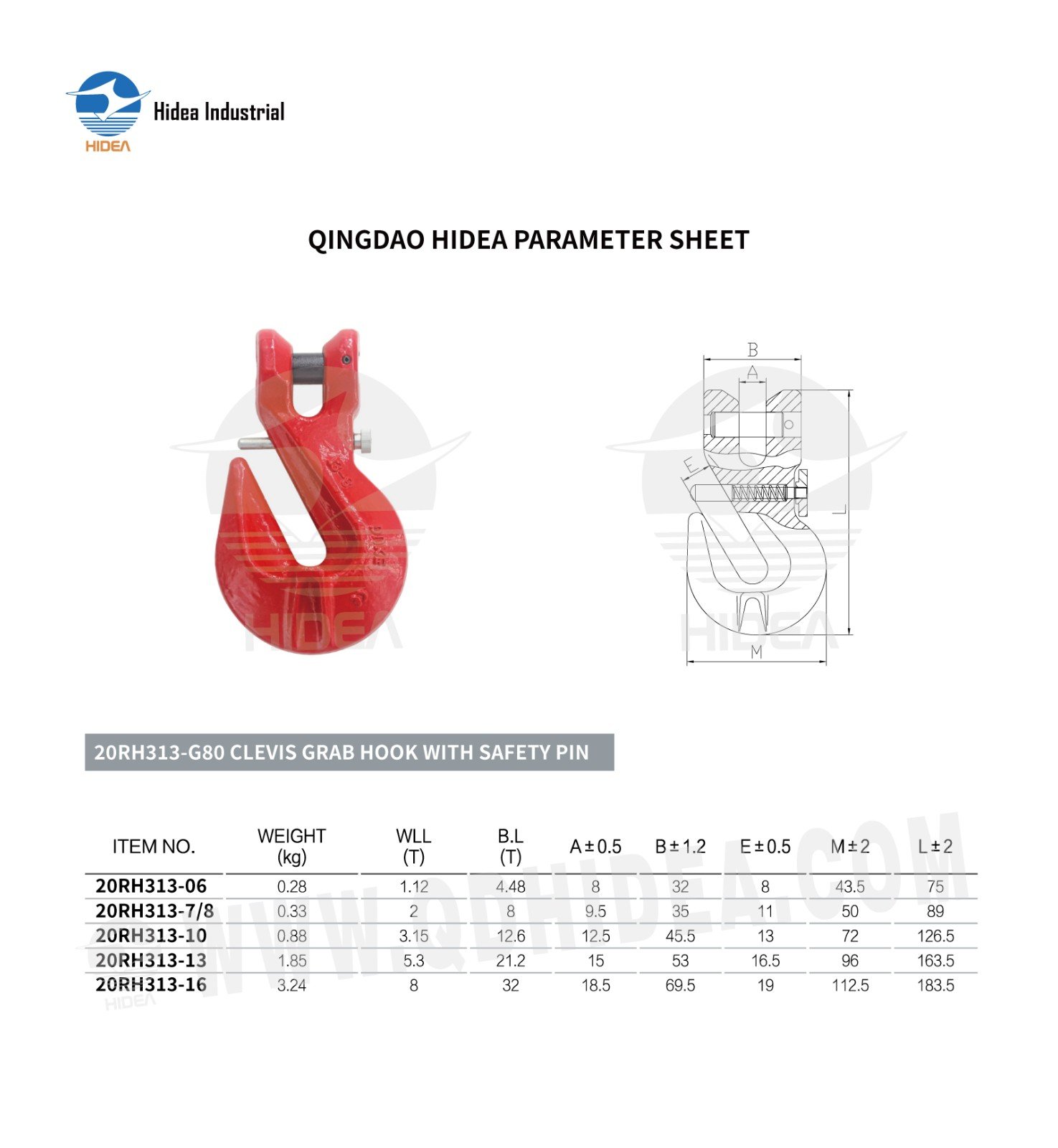 HIDEA G80 Clevis Grab Hook with Safety Pin