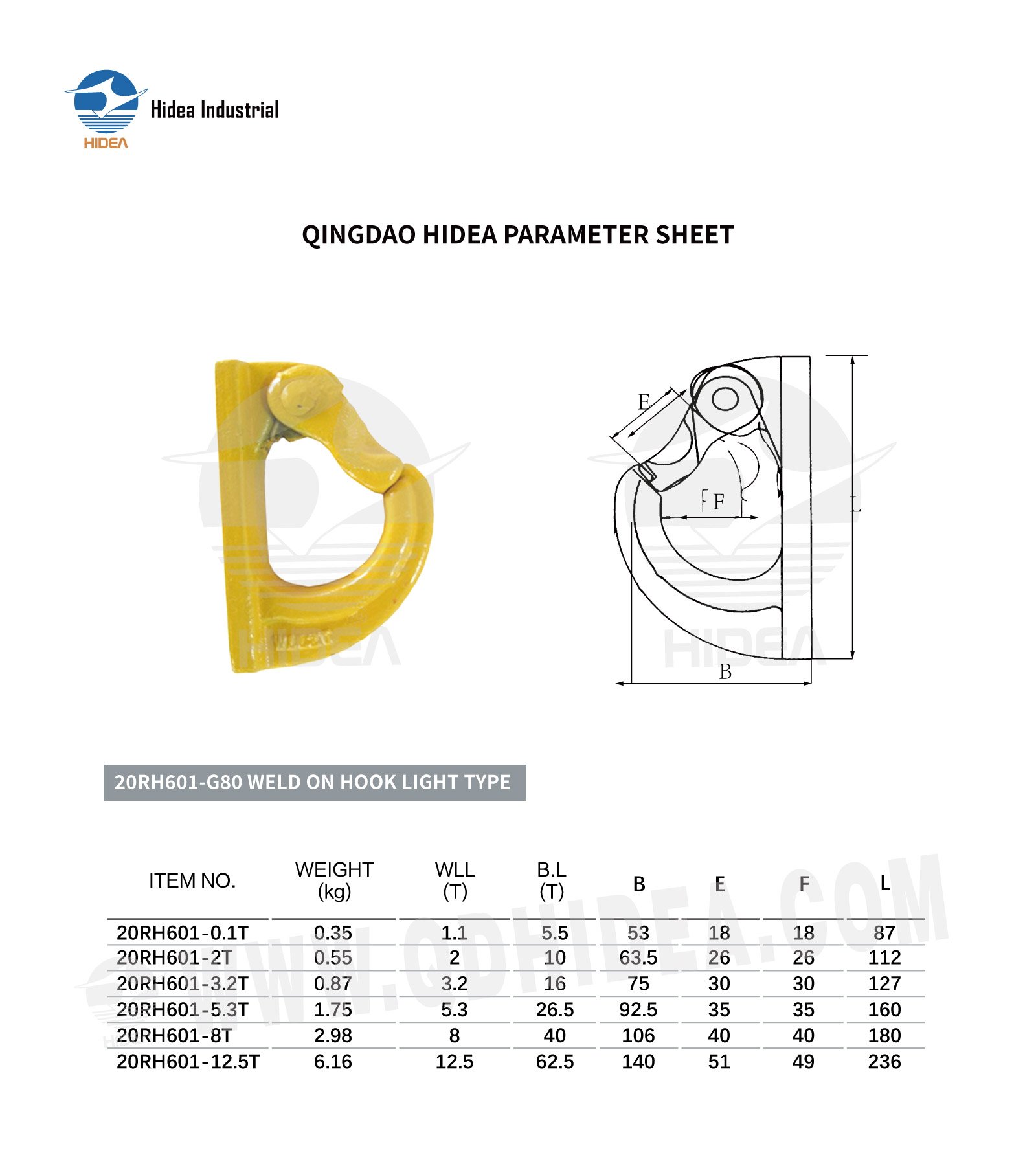 HIDEA G80 Weld On Hook Light Type with Forged Safety Latch
