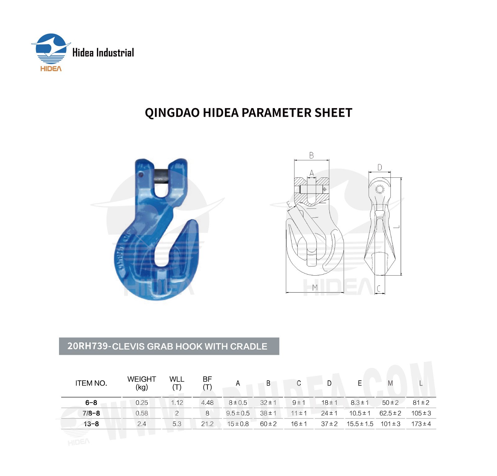 HIDEA G80 Clevis Grab Hook with Cradle