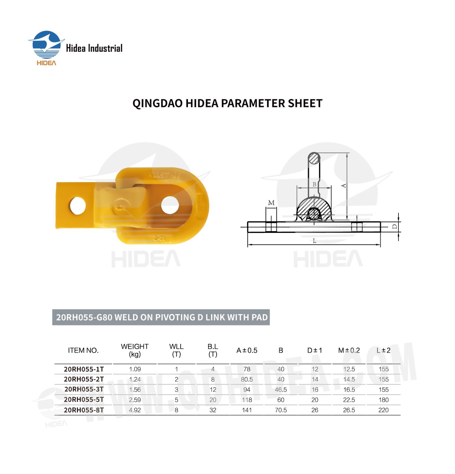 HIDEA G80 Weld On Pivoting D Link with Pad