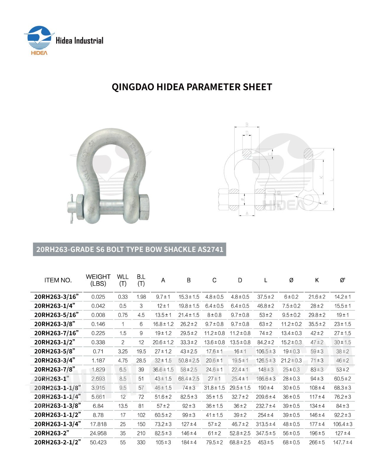 HIDEA Australian Type Bow Shackle with Safety Bolt