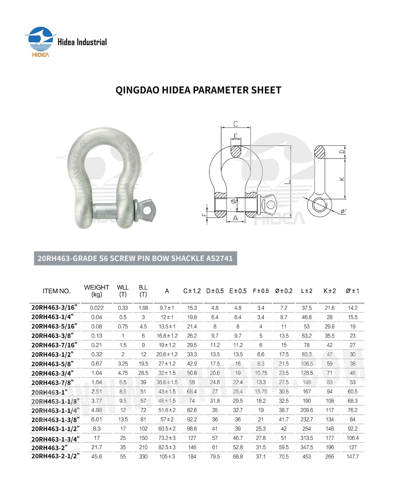 HIDEA Australian Type Screw Collar Pin Bow Shackle