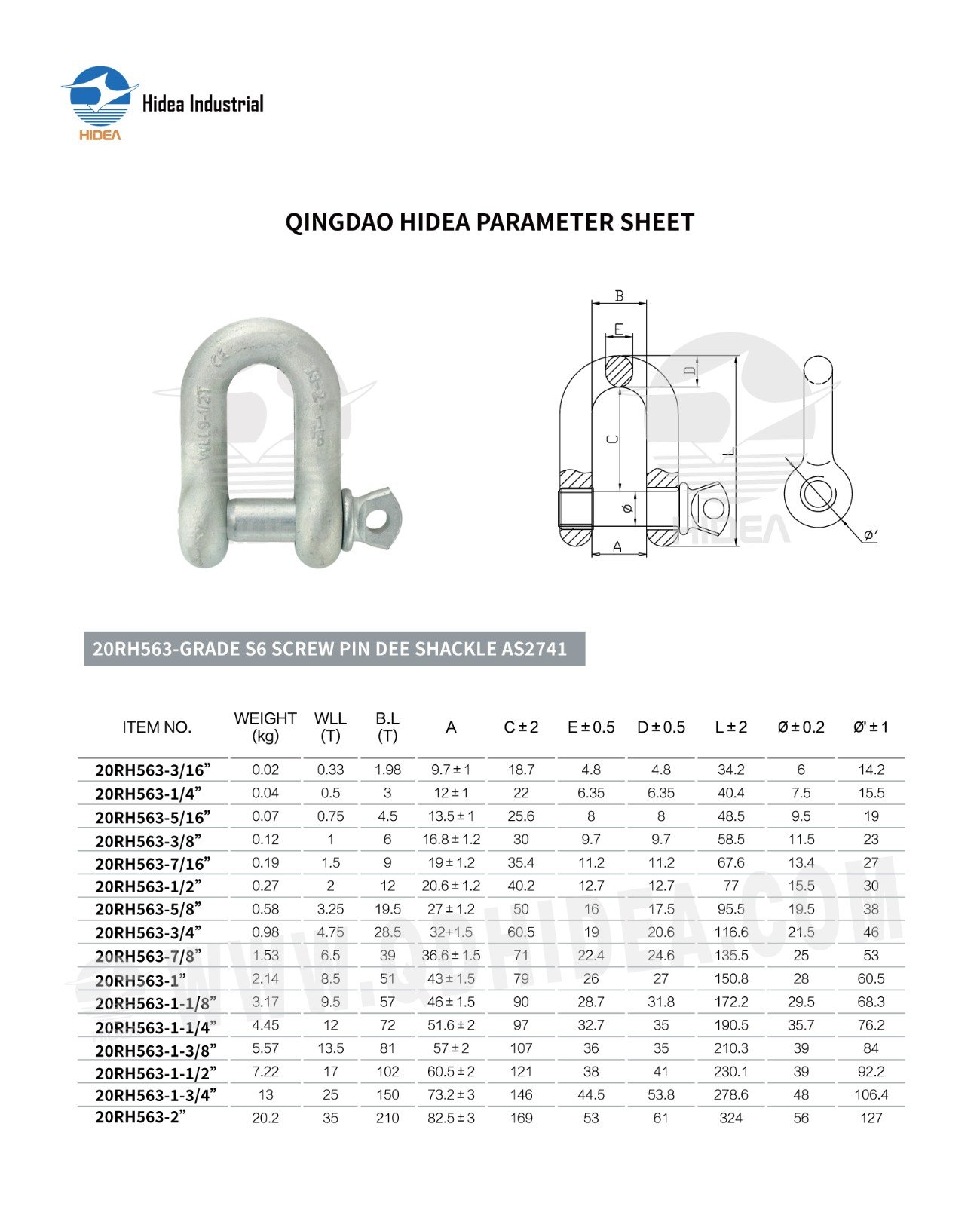 HIDEA Australian Type Screw Collar Pin Dee Shackle
