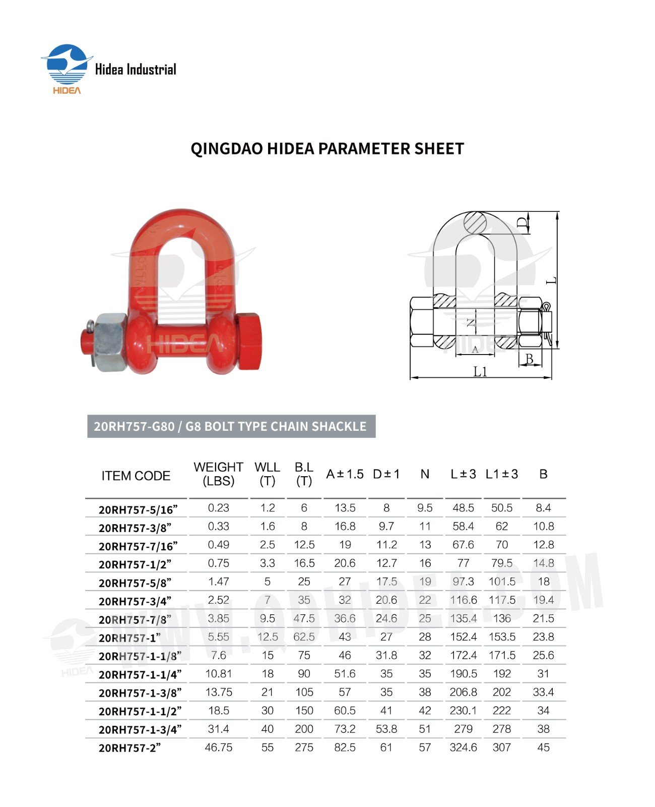 HIDEA G80/G8 Bolt and Nut Safety Bow Shackle