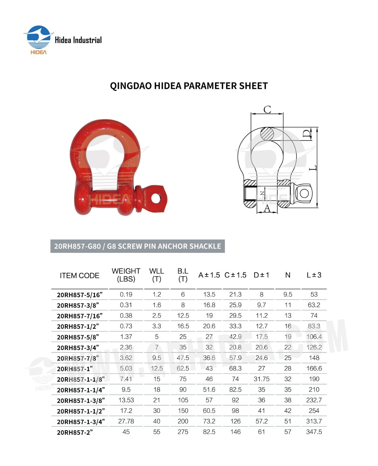HIDEA Anchor Shackle with Screw Collar Pin