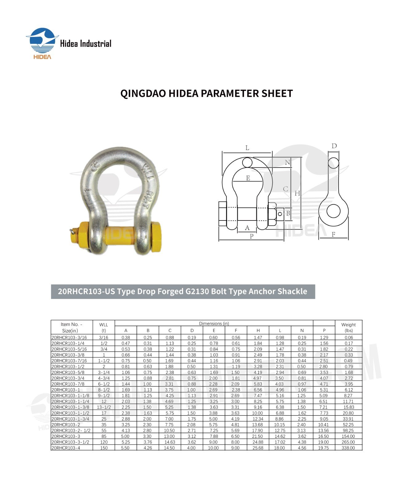 HIDEA G2130 Anchor Shackle Bolt Pin