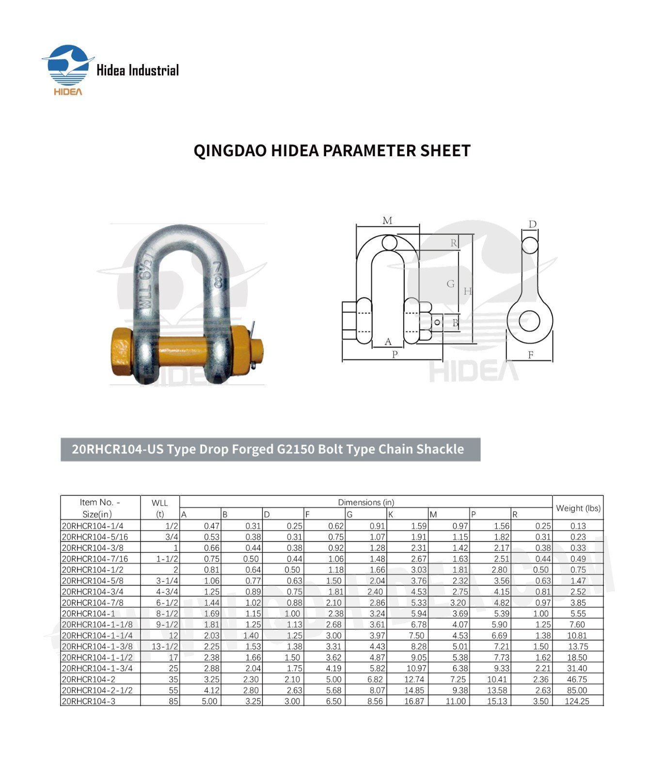 HIDEA G2150 Chain Shackle Bolt Pin
