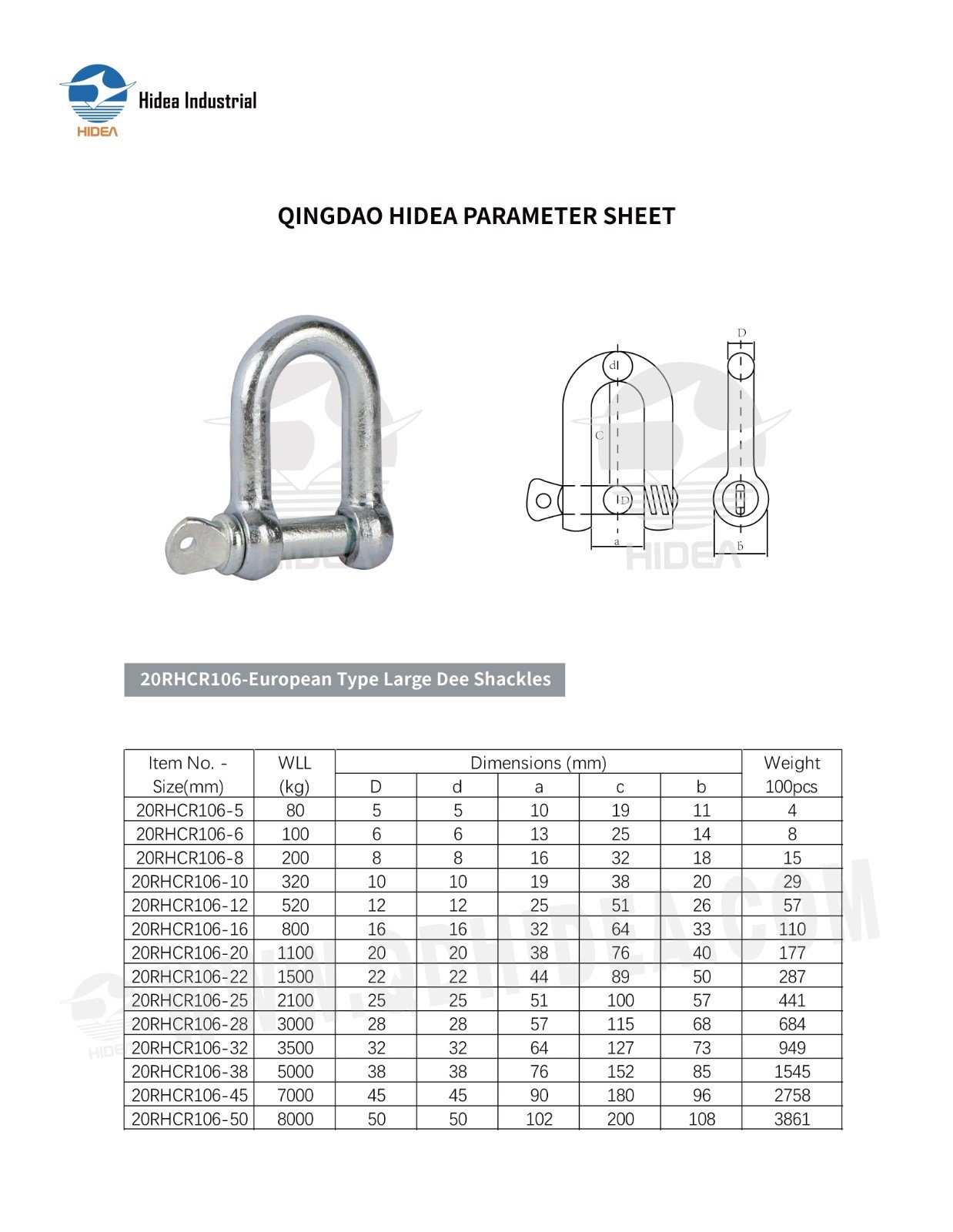 HIDEA European Type Large Dee Shackle