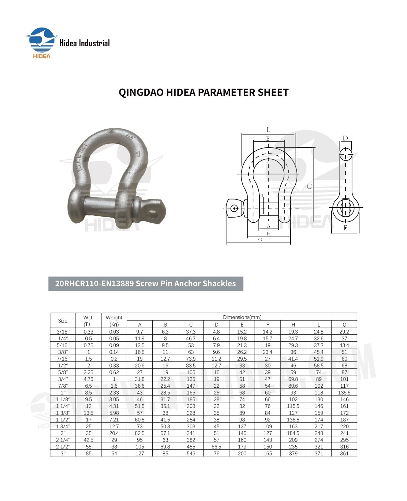 HIDEA EN13889 SCREW PIN ANCHOR SHACKLE
