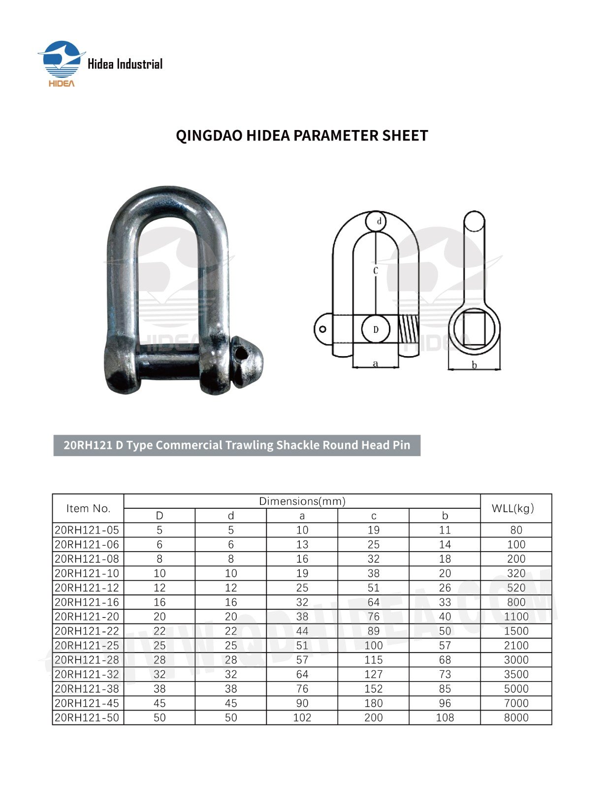 HIDEA Trawling Dee Shackle with Round Head Pin