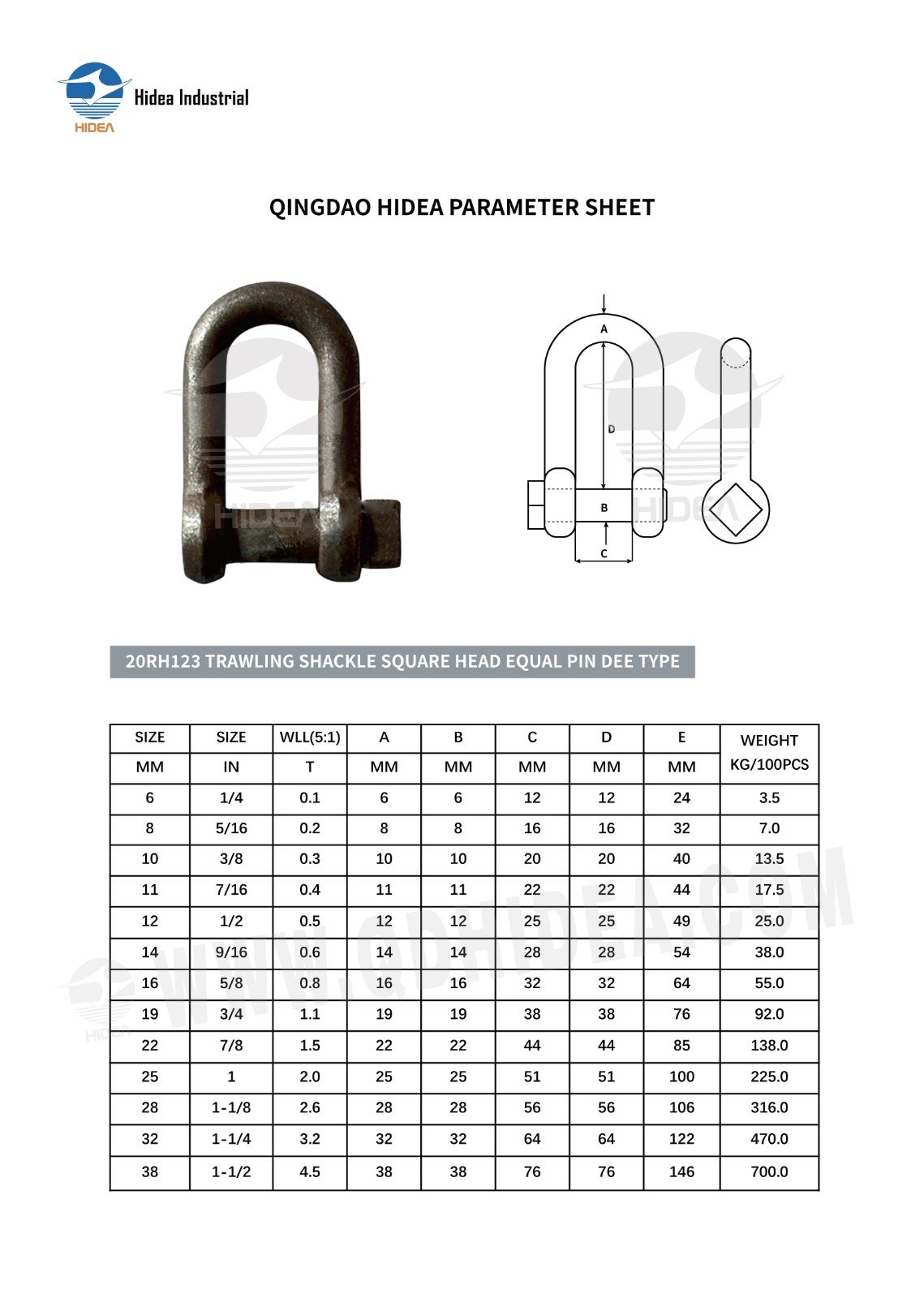 HIDEA Trawling Dee Shackle with Square Head Pin
