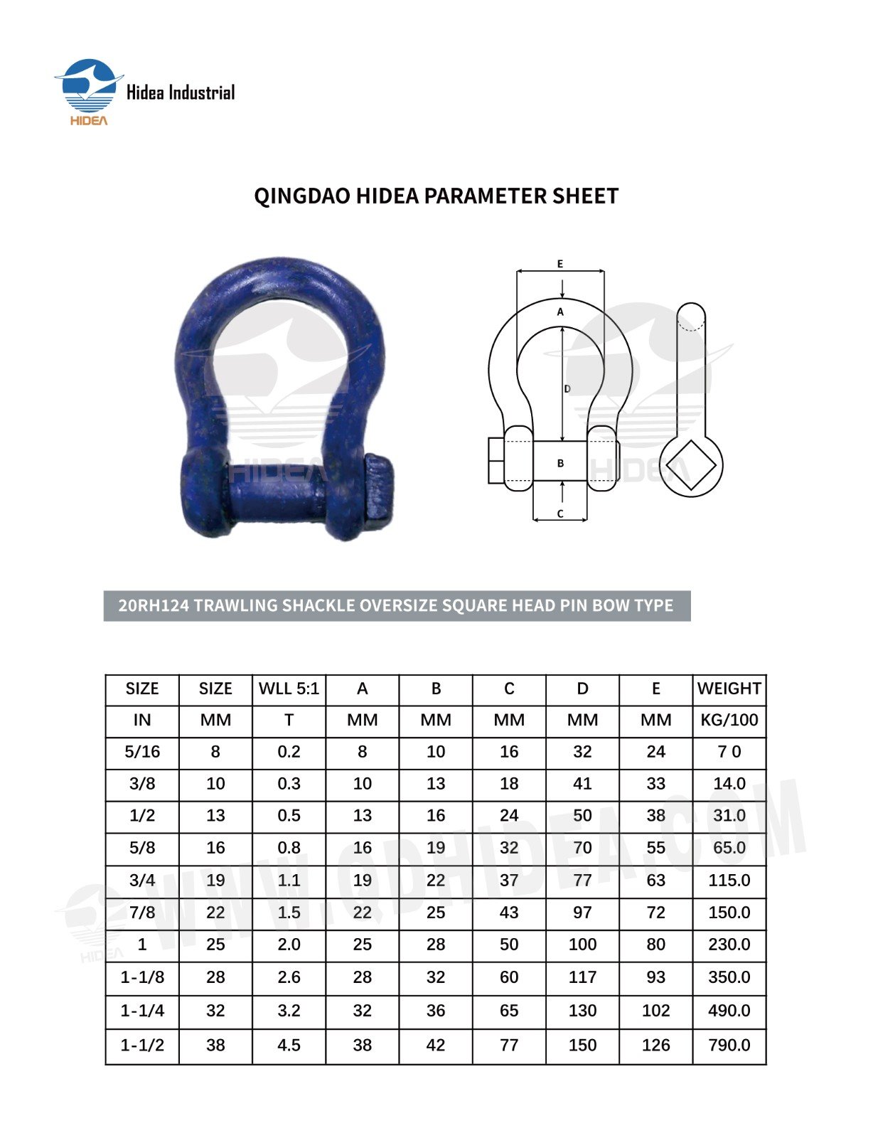 HIDEA Trawler Bow Shackle Square Head Pin