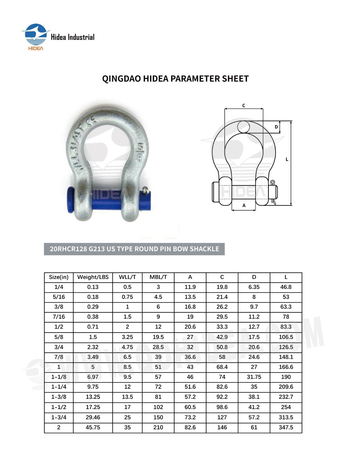 HIDEA G213 Round Pin Bow Anchor Shackle