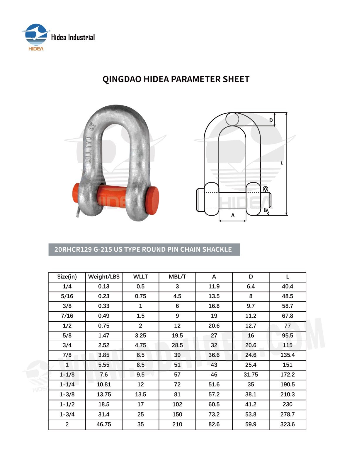 HIDEA G215 US Type Round Pin Chain Shackle