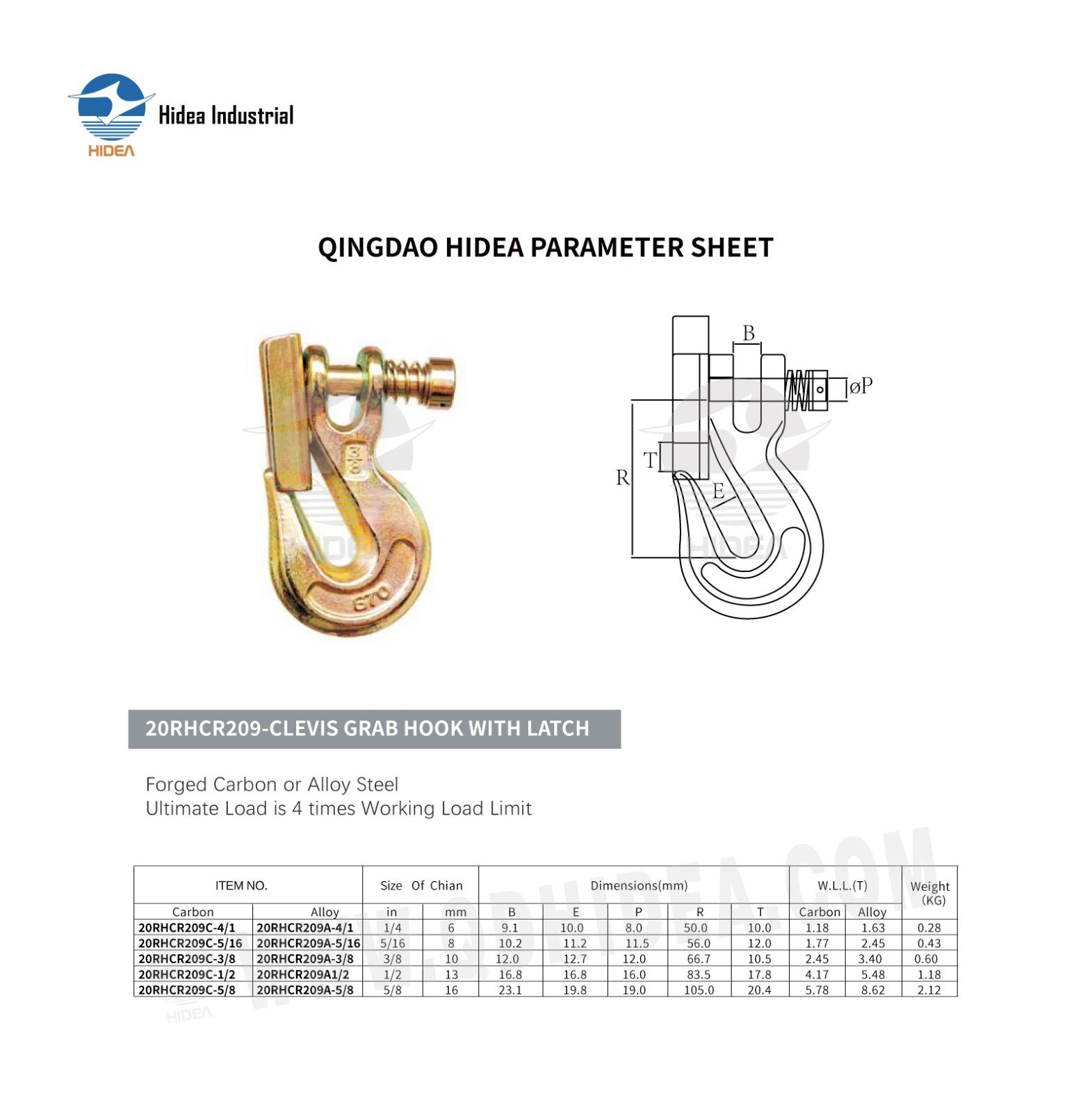 HIDEA Grade 70 Pin Lock Clevis Grab Hook with Latch