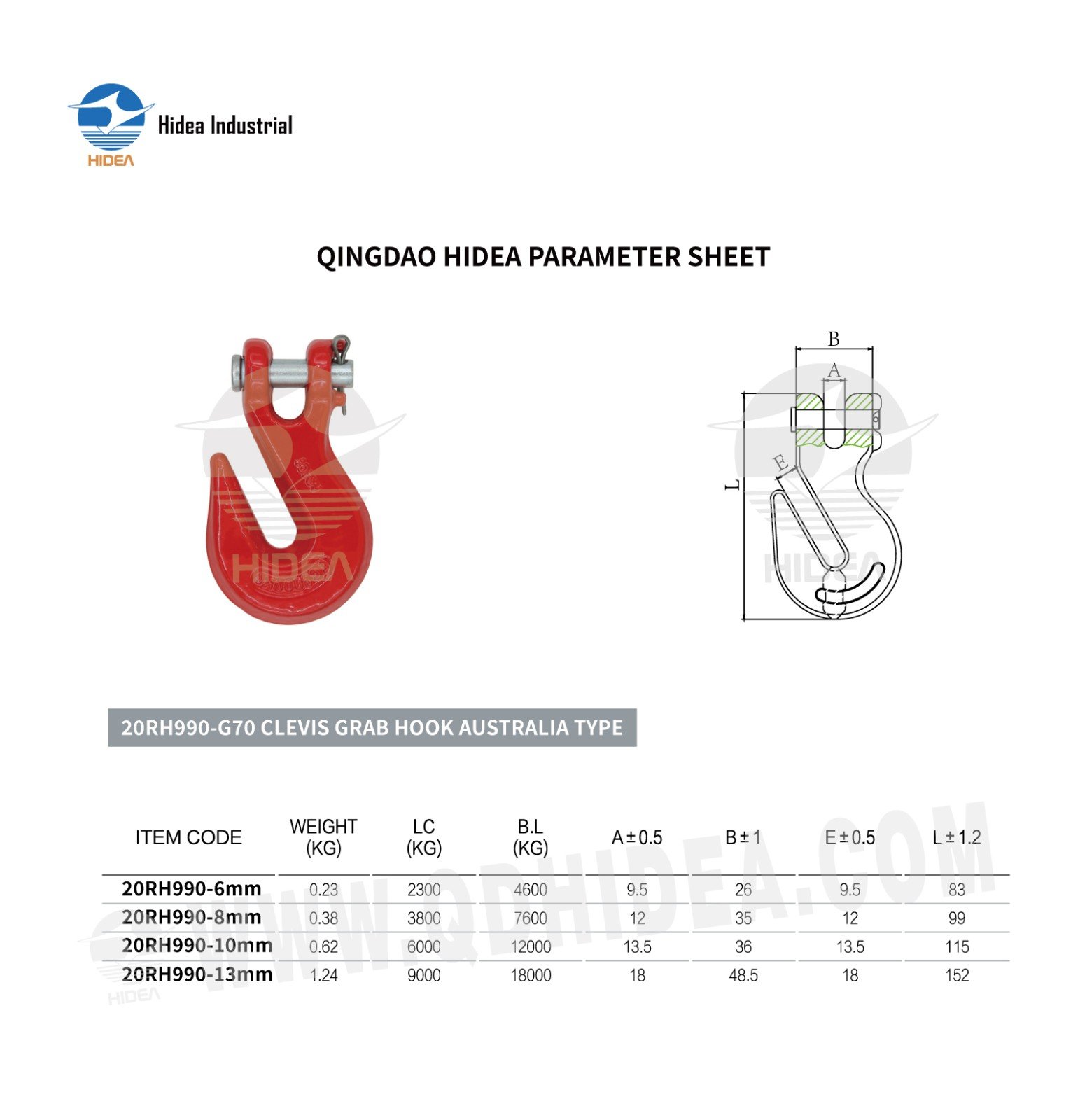 HIDEA Grade 70 Forged Alloy Steel Clevis Grab Hook