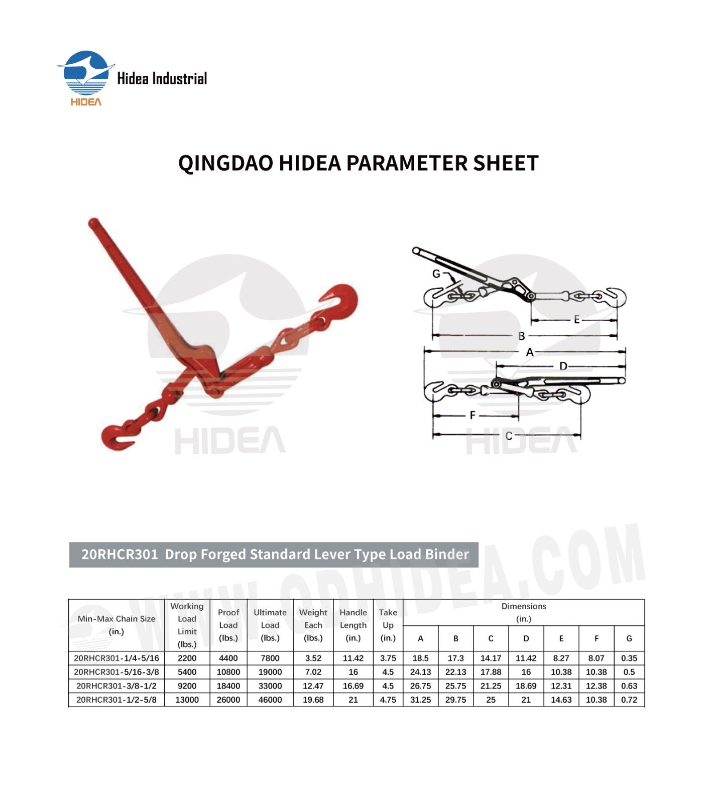 HIDEA G70 Lever Load Binder with Grab Hooks