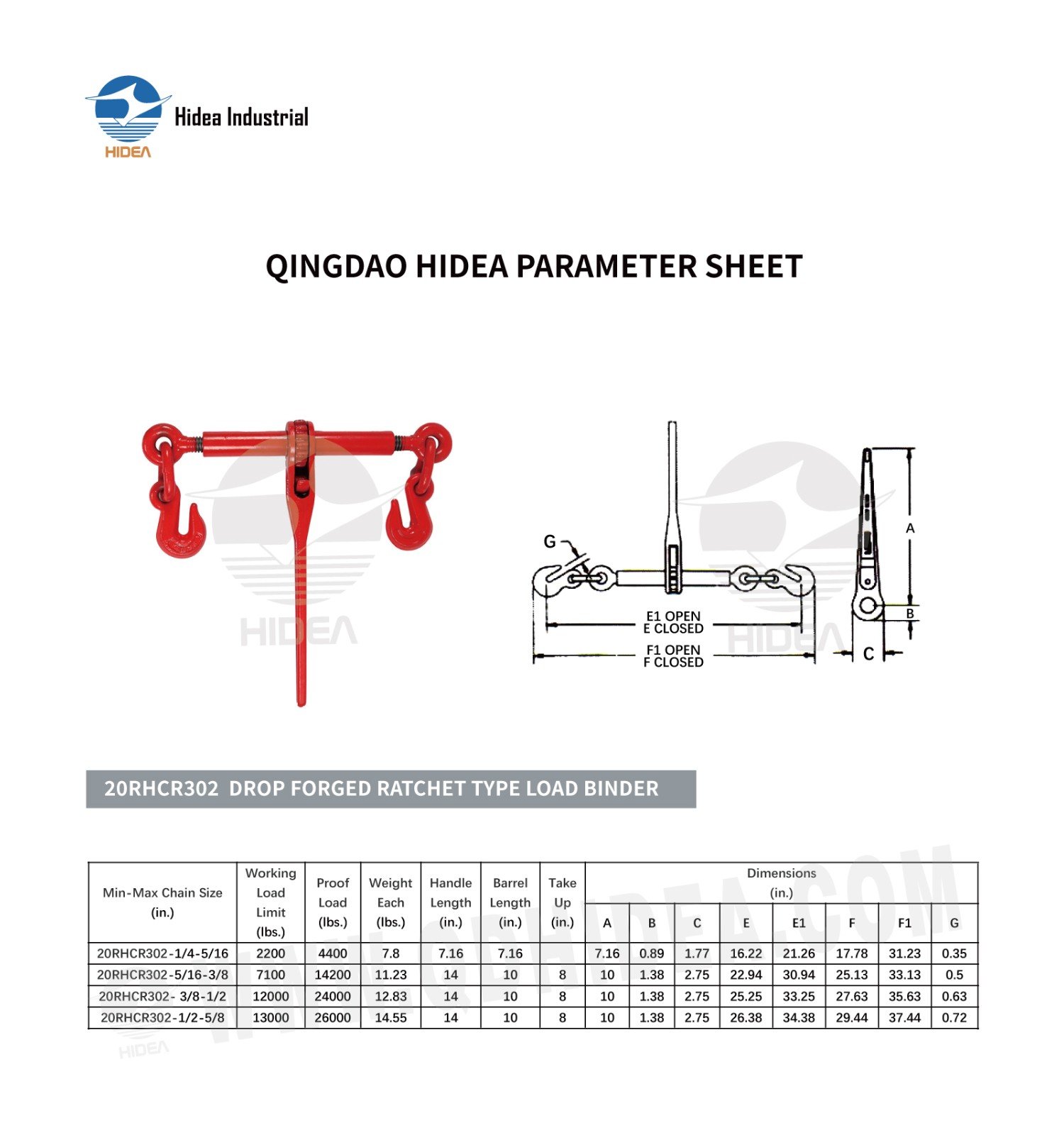 HIDEA G70 Ratchet Load Binders with Grab Hooks