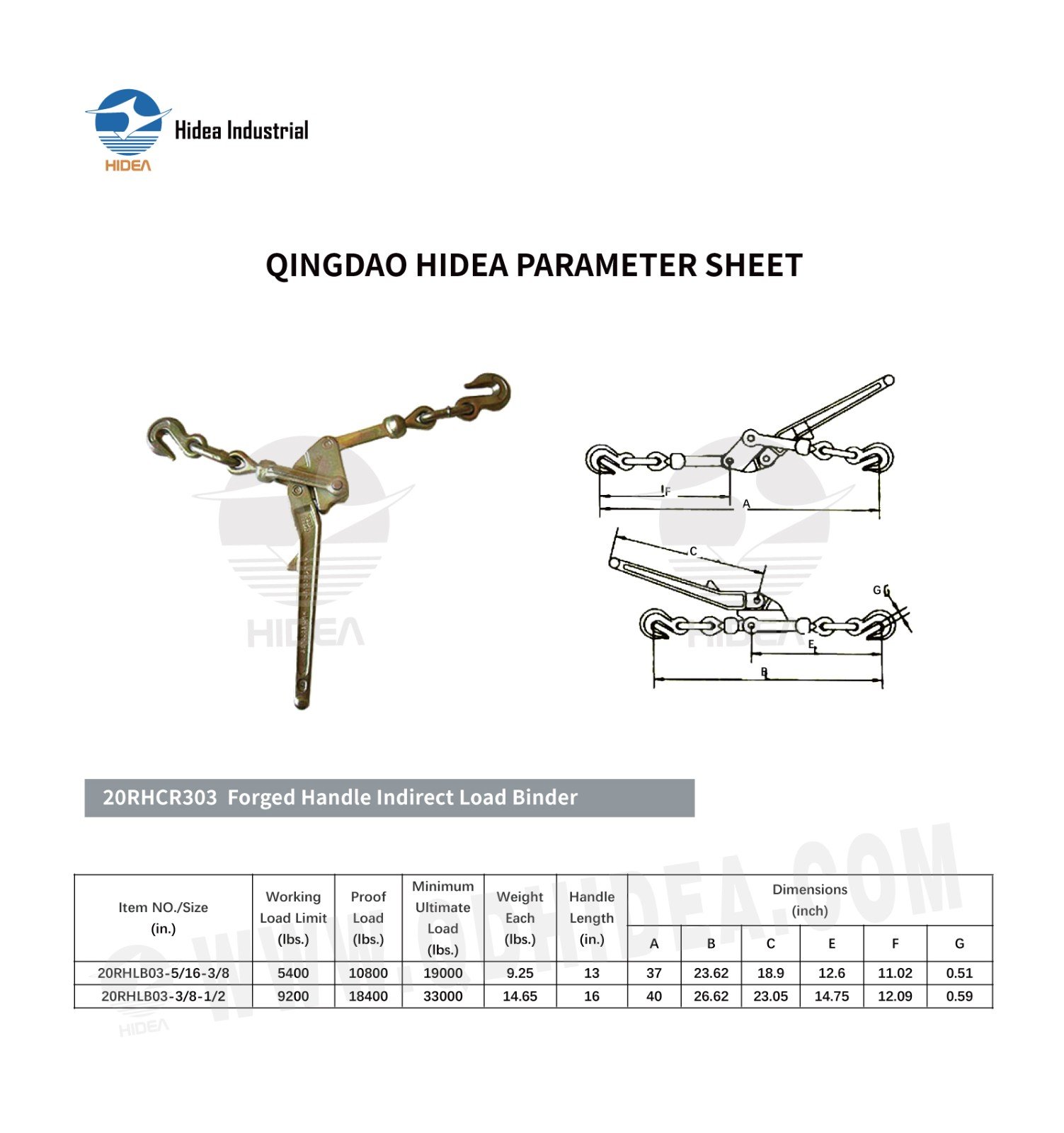 HIDEA G70 Lever Load Binder with Forged Grab Hooks