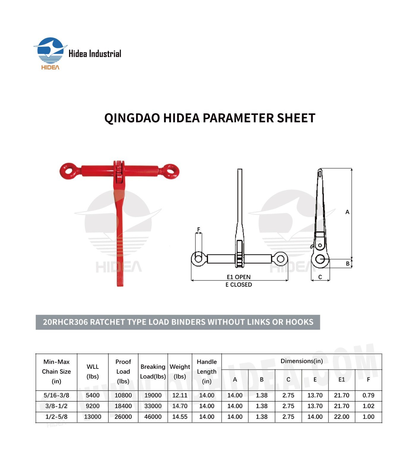 HIDEA G70 Ratchet Binder without Hooks and Links