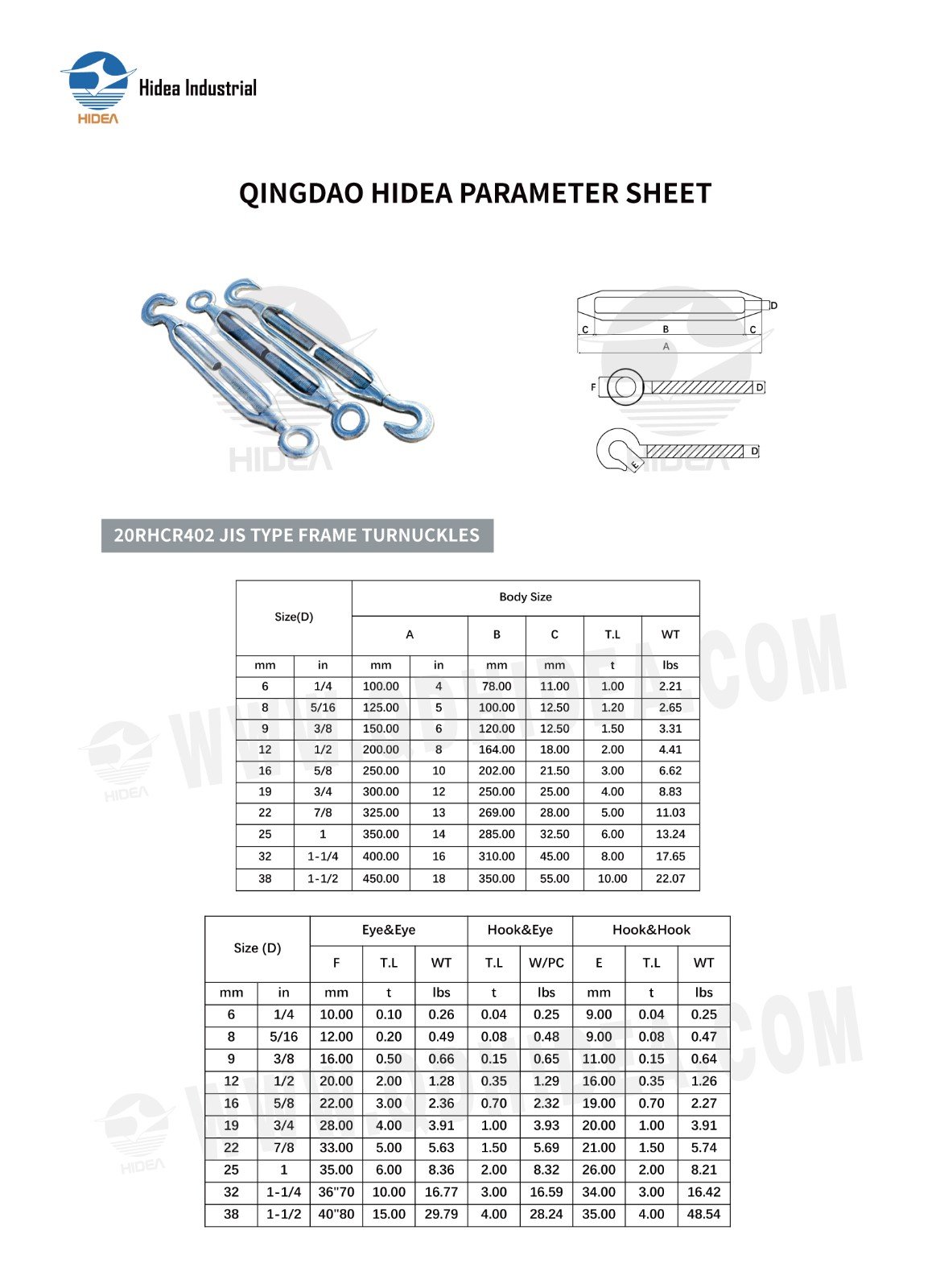 HIDEA JIS Galvanized Open Body Turnbuckle