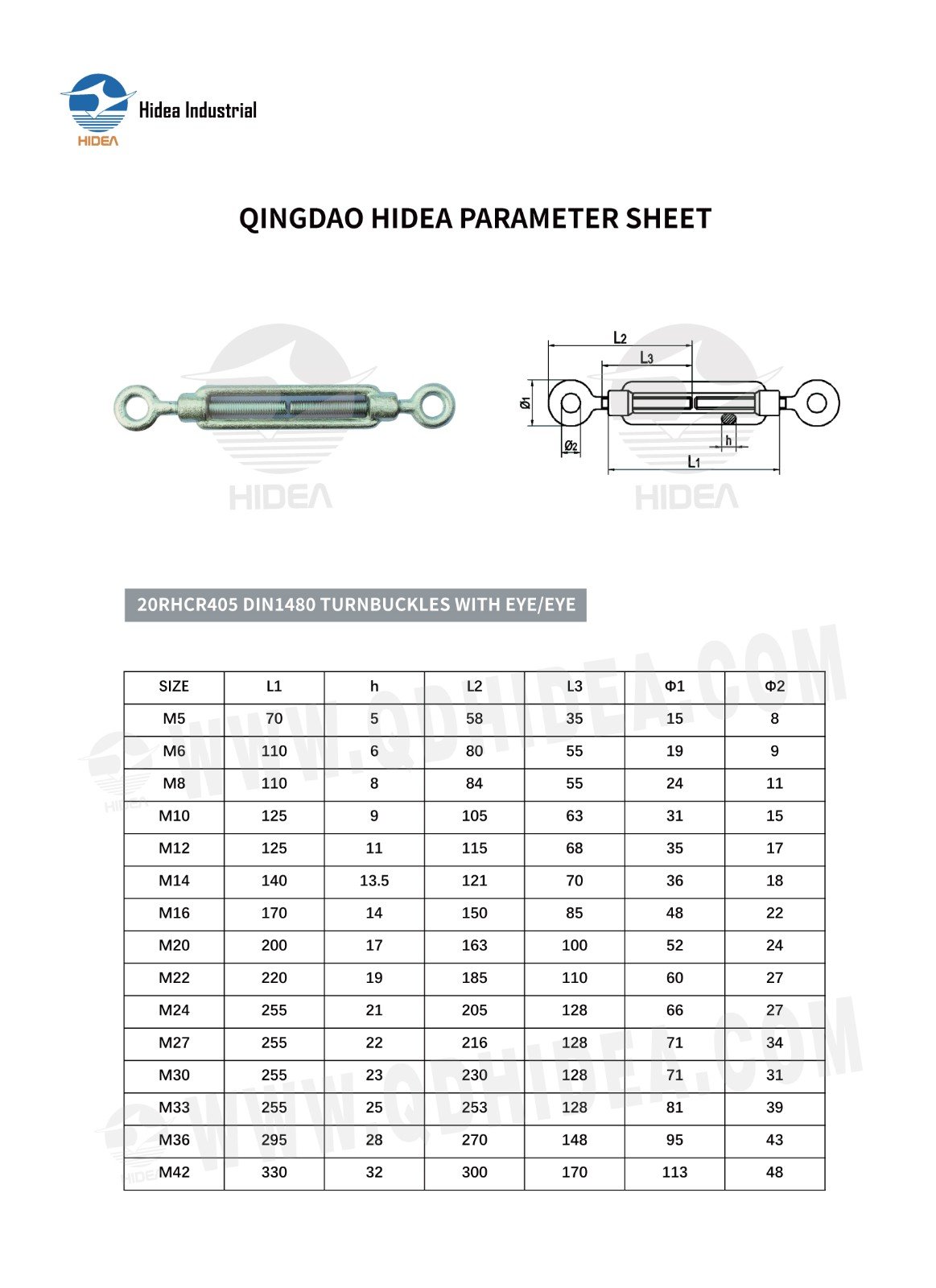 HIDEA DIN1480 Open Body Turnbuckle Eye to Eye