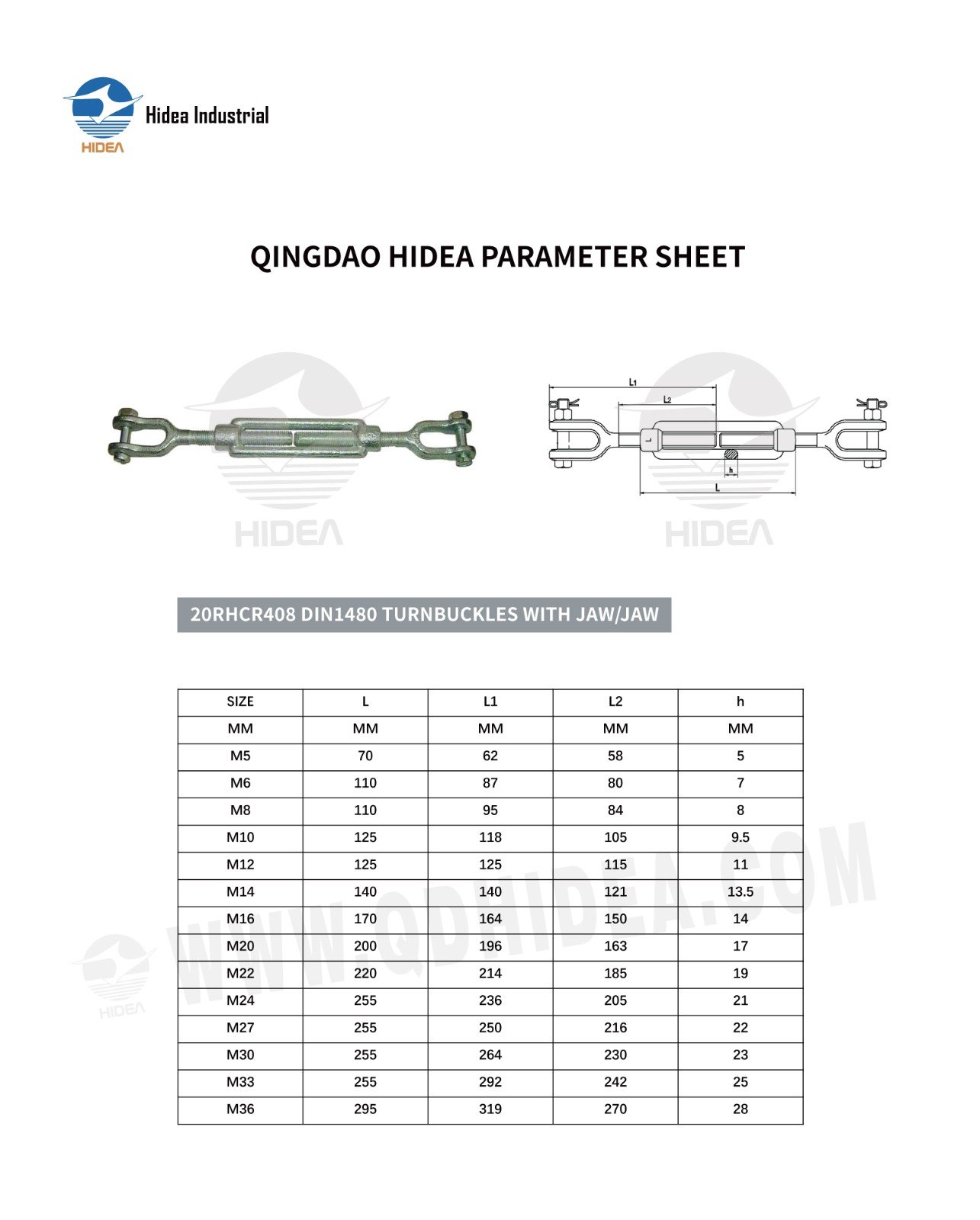 HIDEA DIN1480 Galvanized Turnbuckles with Threaded Jaw Ends