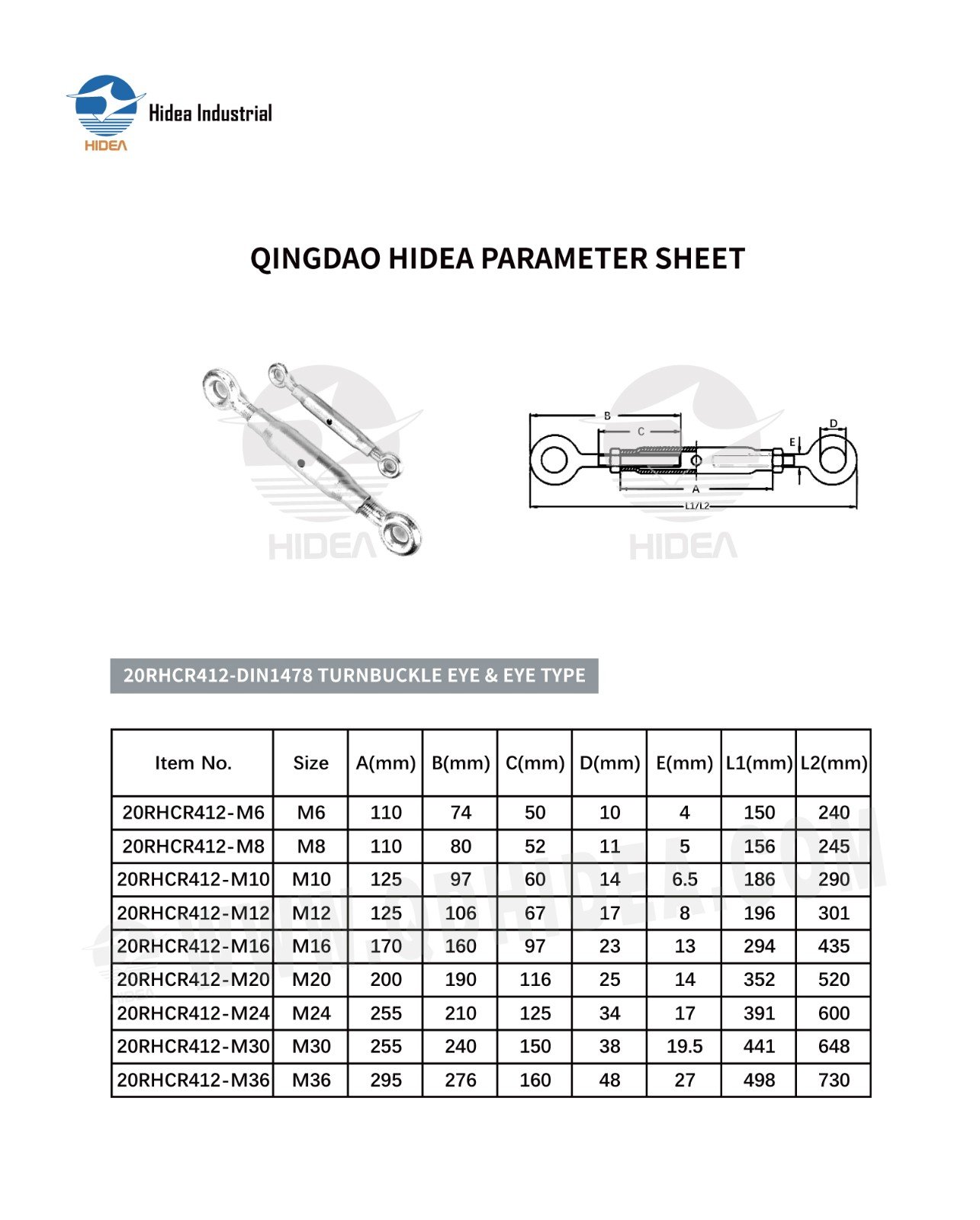 HIDEA DIN1478 Eye & Eye Pipe Body Turnbuckle