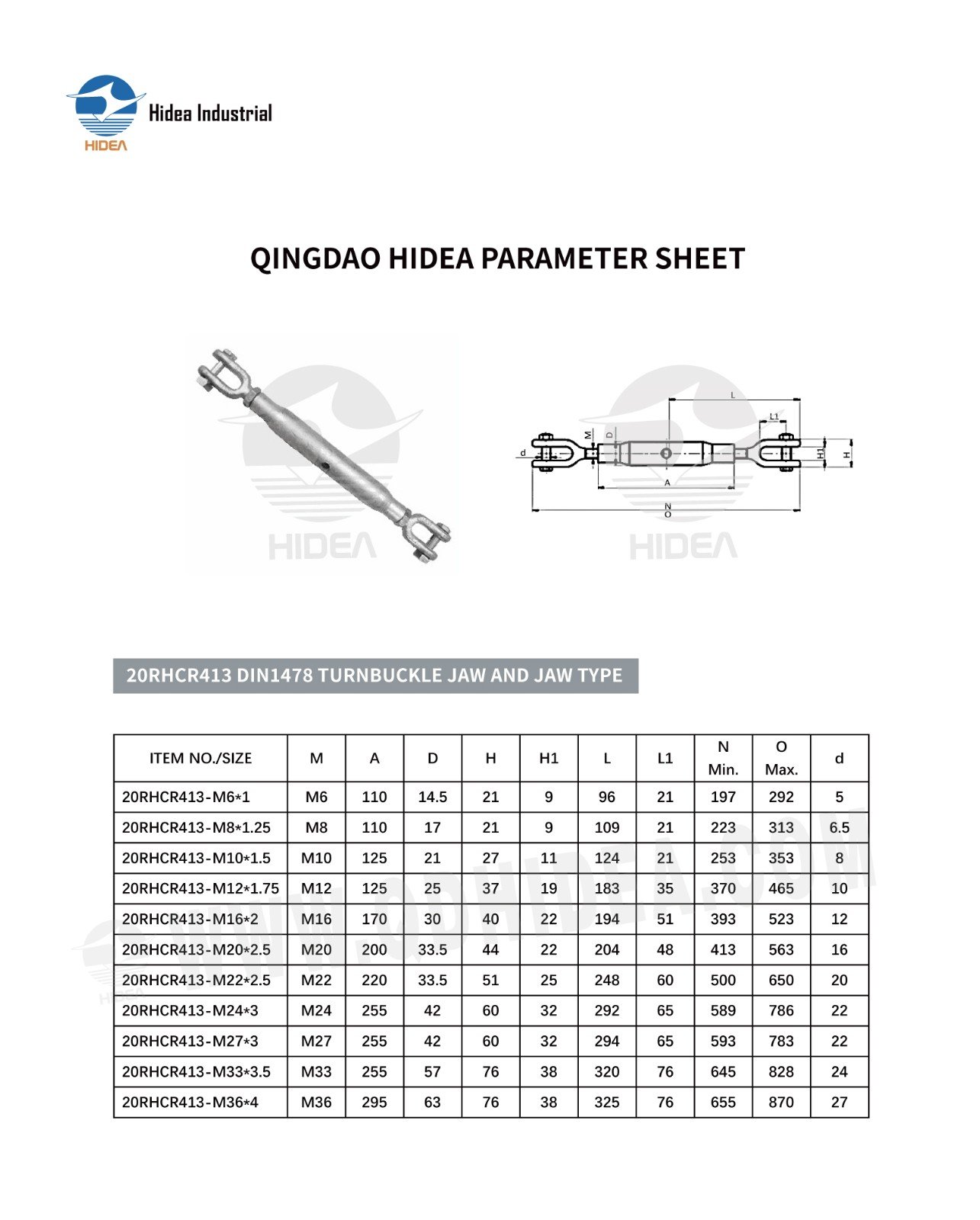 HIDEA DIN1478 Jaw & Jaw Pipe Body Turnbuckle