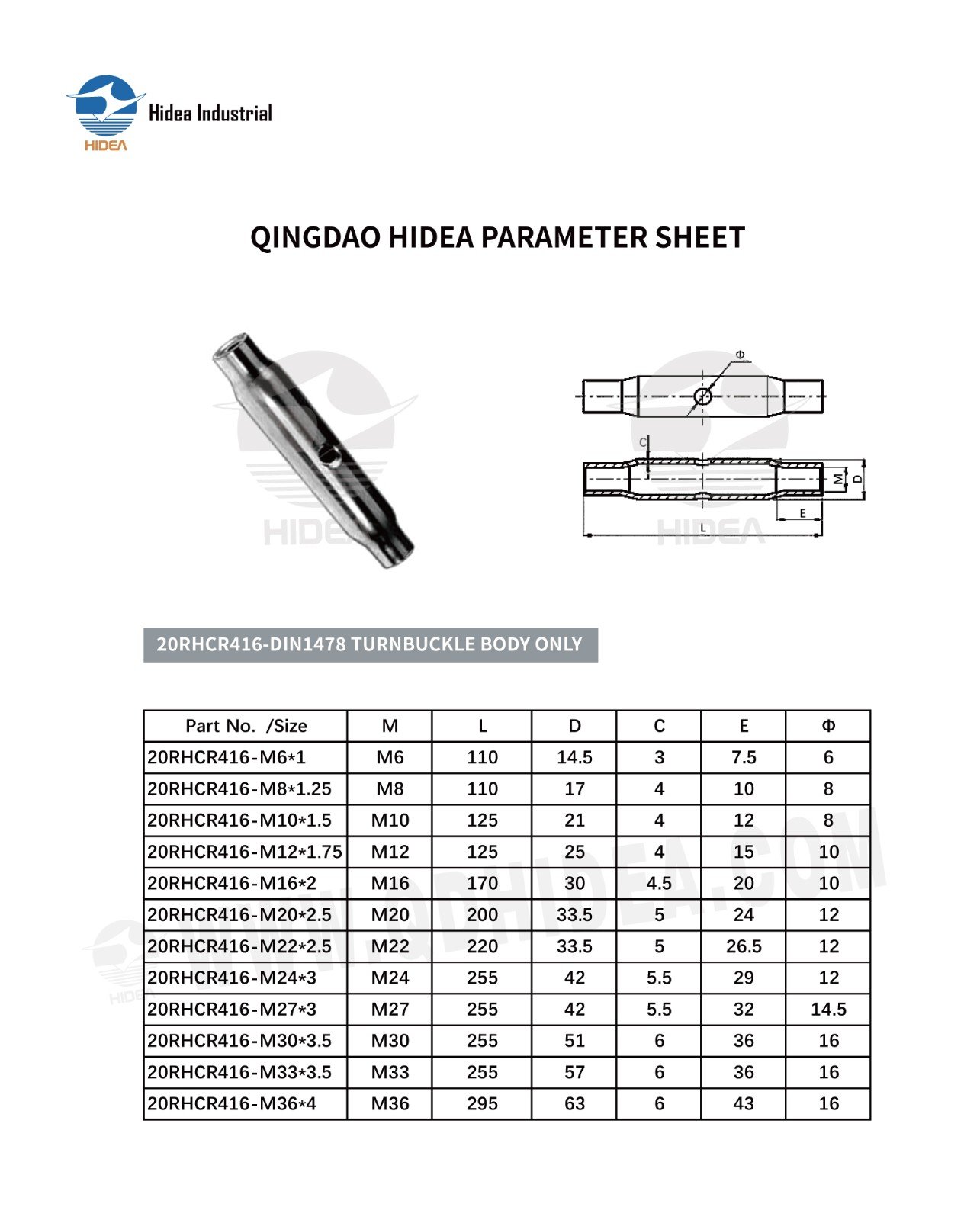 HIDEA DIN1478 Pipe Style Turnbuckle Body